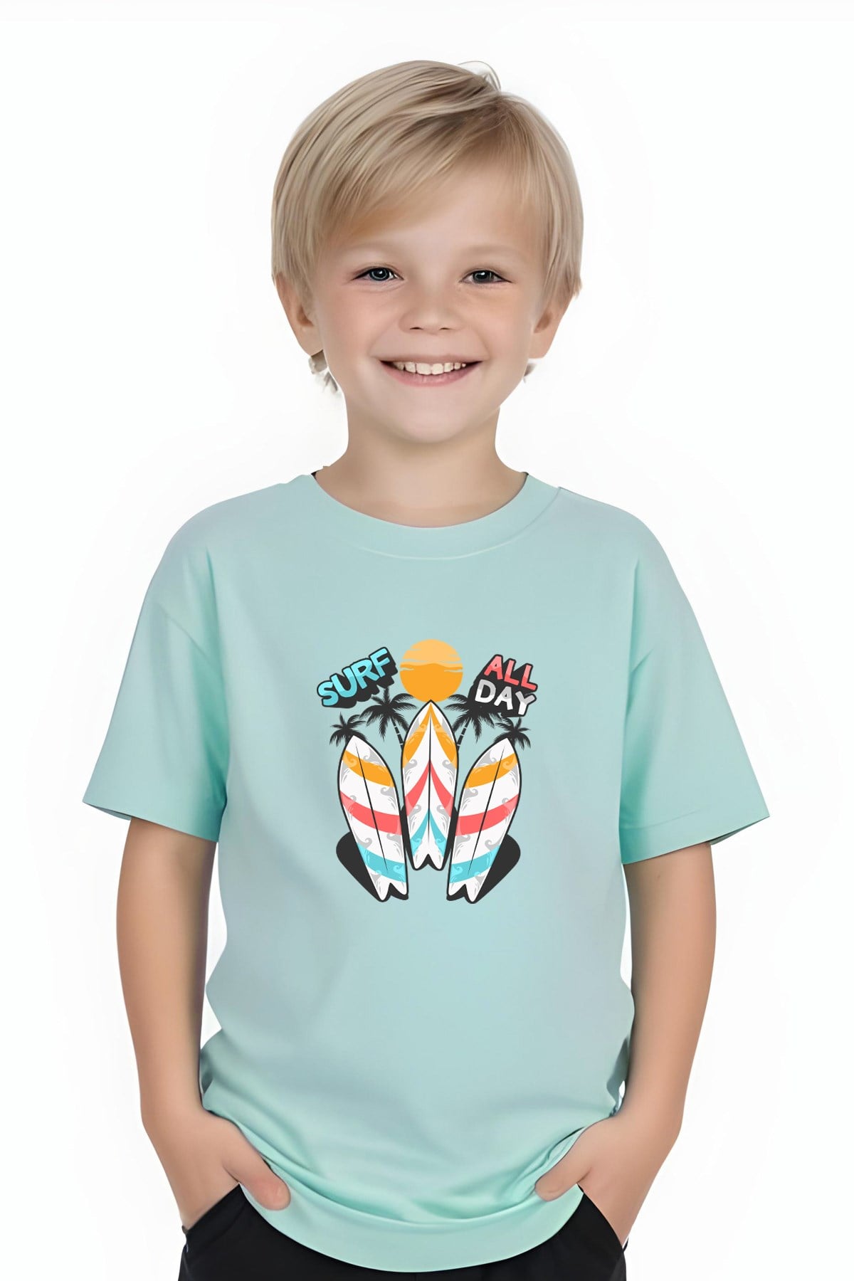 ERKEK ÇOCUK YUVARLAK YAKA SURF ALL DAY BASKILI T-SHİRT