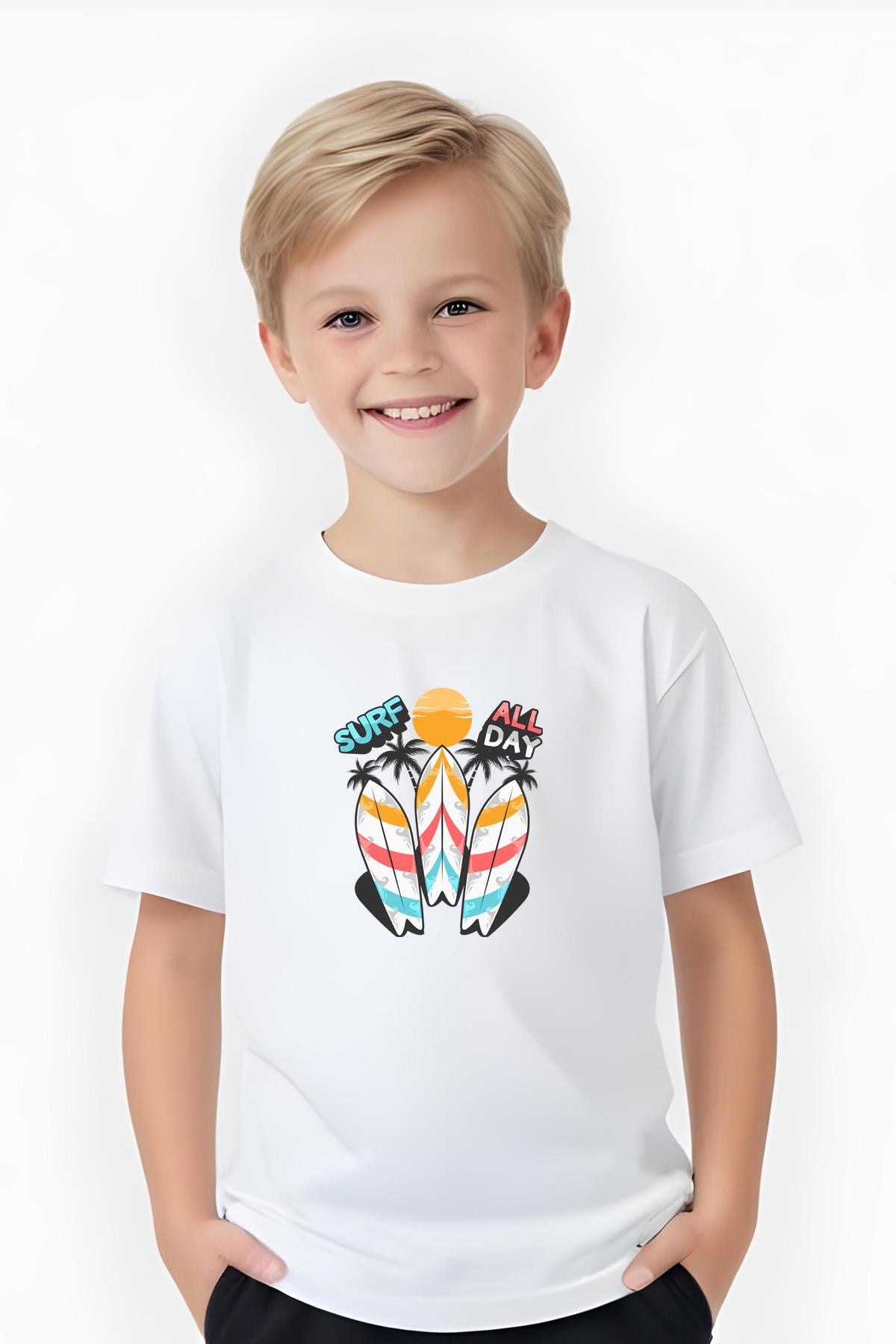 ERKEK ÇOCUK YUVARLAK YAKA SURF ALL DAY BASKILI T-SHİRT