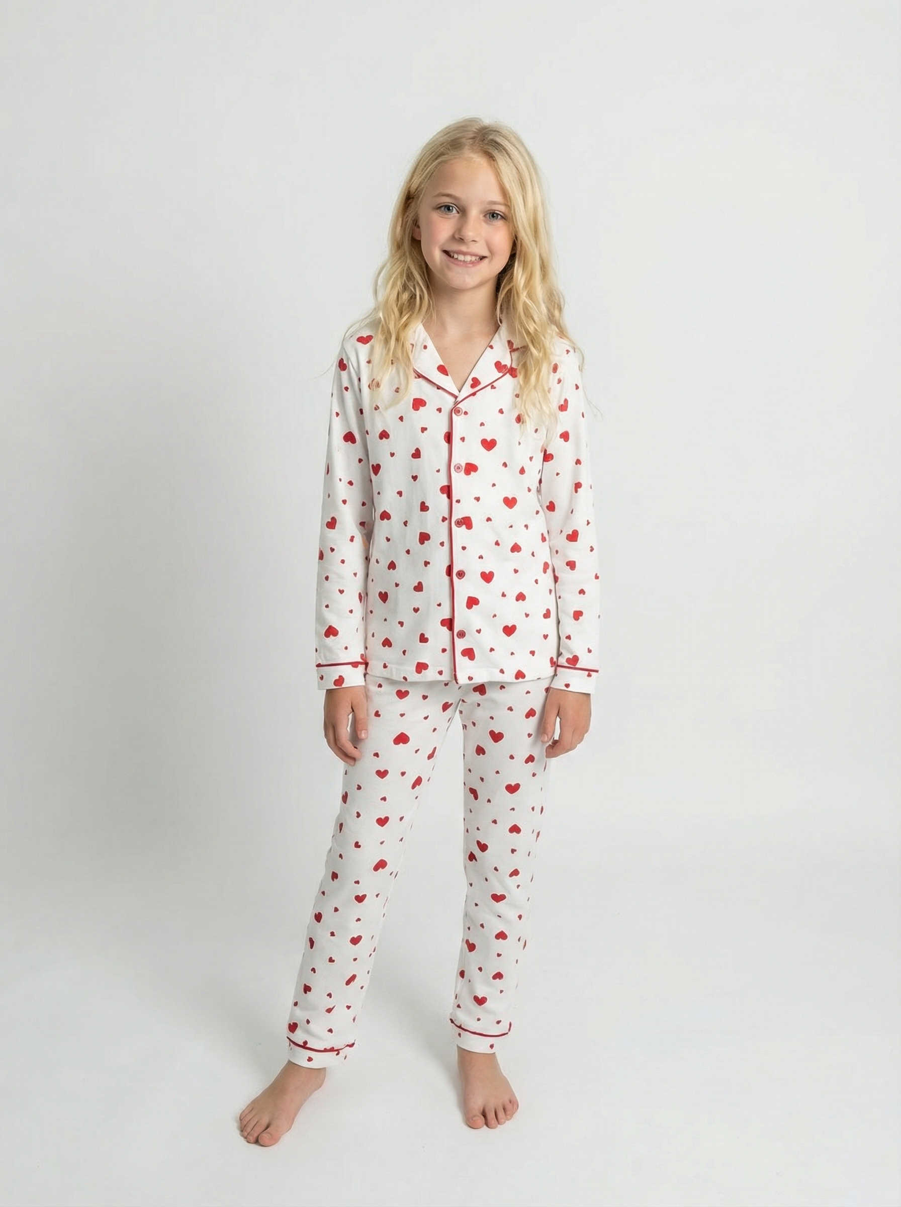 Kalp Desenli Kız Çocuk Pijama Takımı