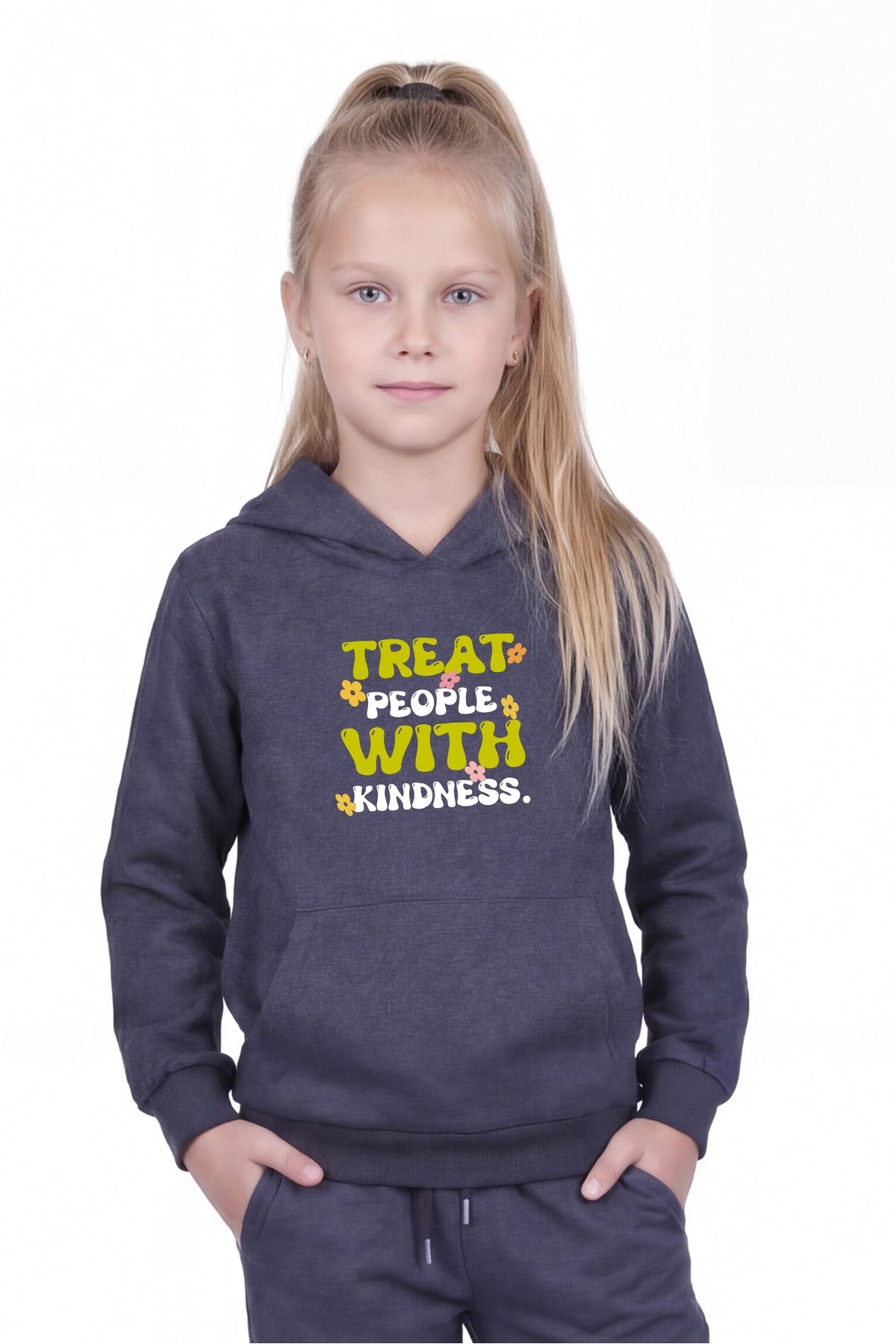 Kanguru Cepli Kapüşonlu Baskı Detaylı Kız Çocuk Sweatshirt