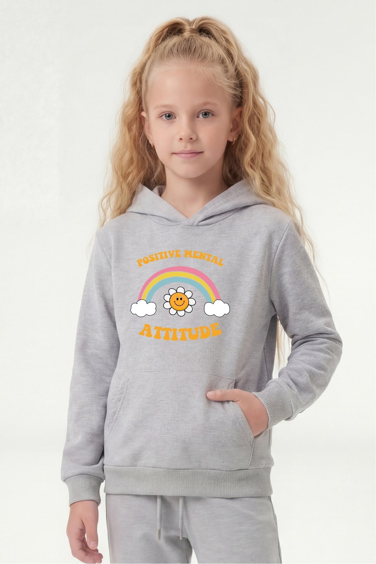 Kanguru Cepli Kapüşonlu Baskı Detaylı Kız Çocuk Sweatshirt