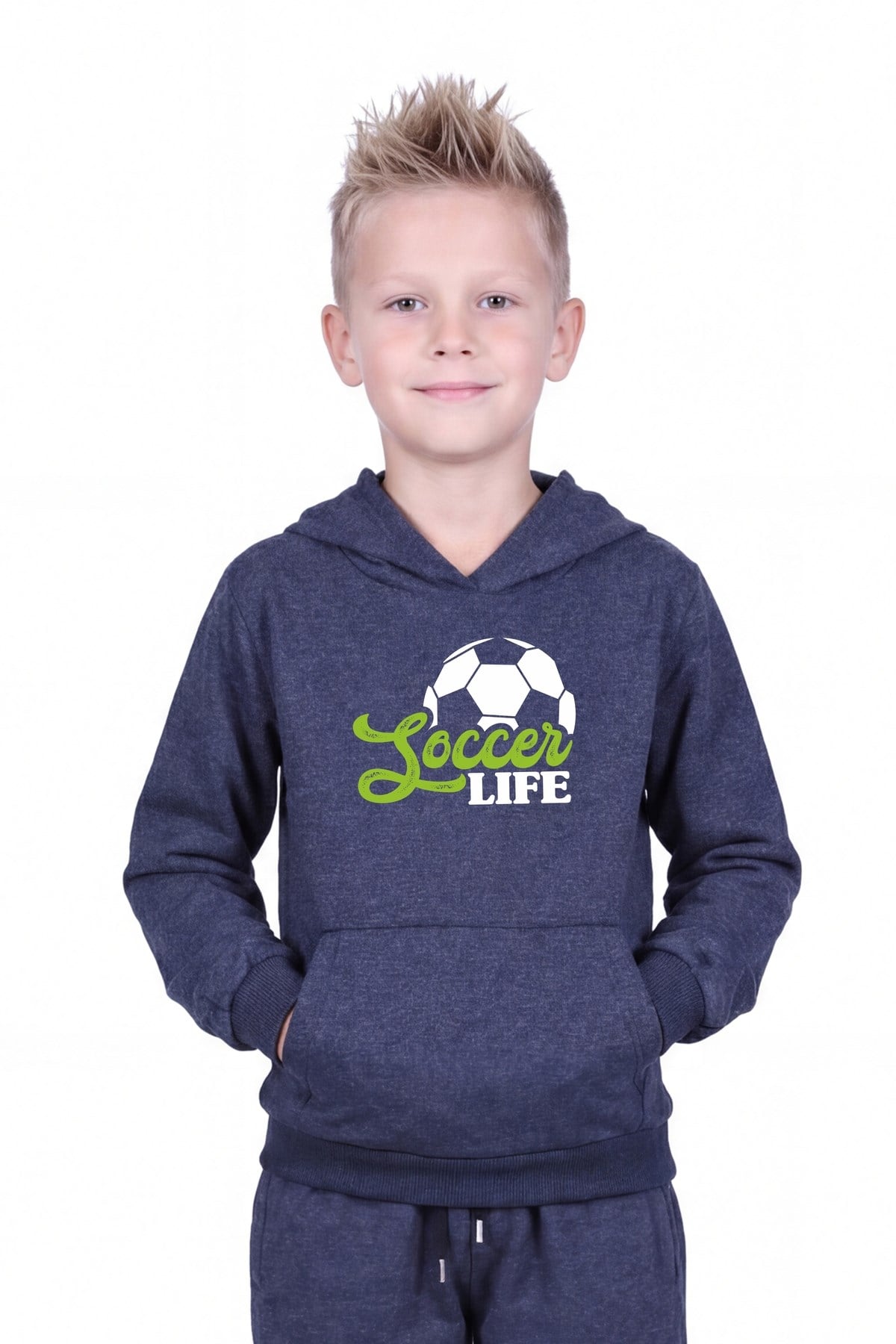 Kanguru Cepli Kapüşonlu Baskı Detaylı Erkek Çocuk Sweatshirt