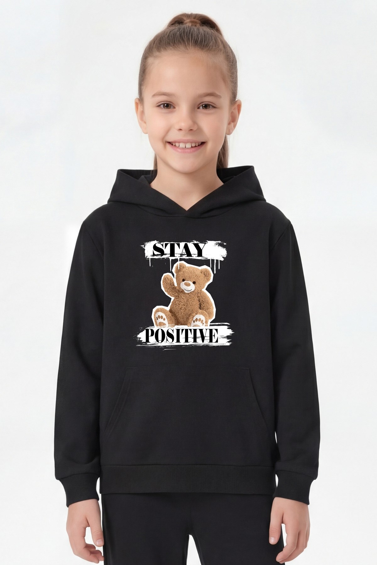 Kanguru Cepli Kapüşonlu Baskı Detaylı Kız Çocuk Sweatshirt