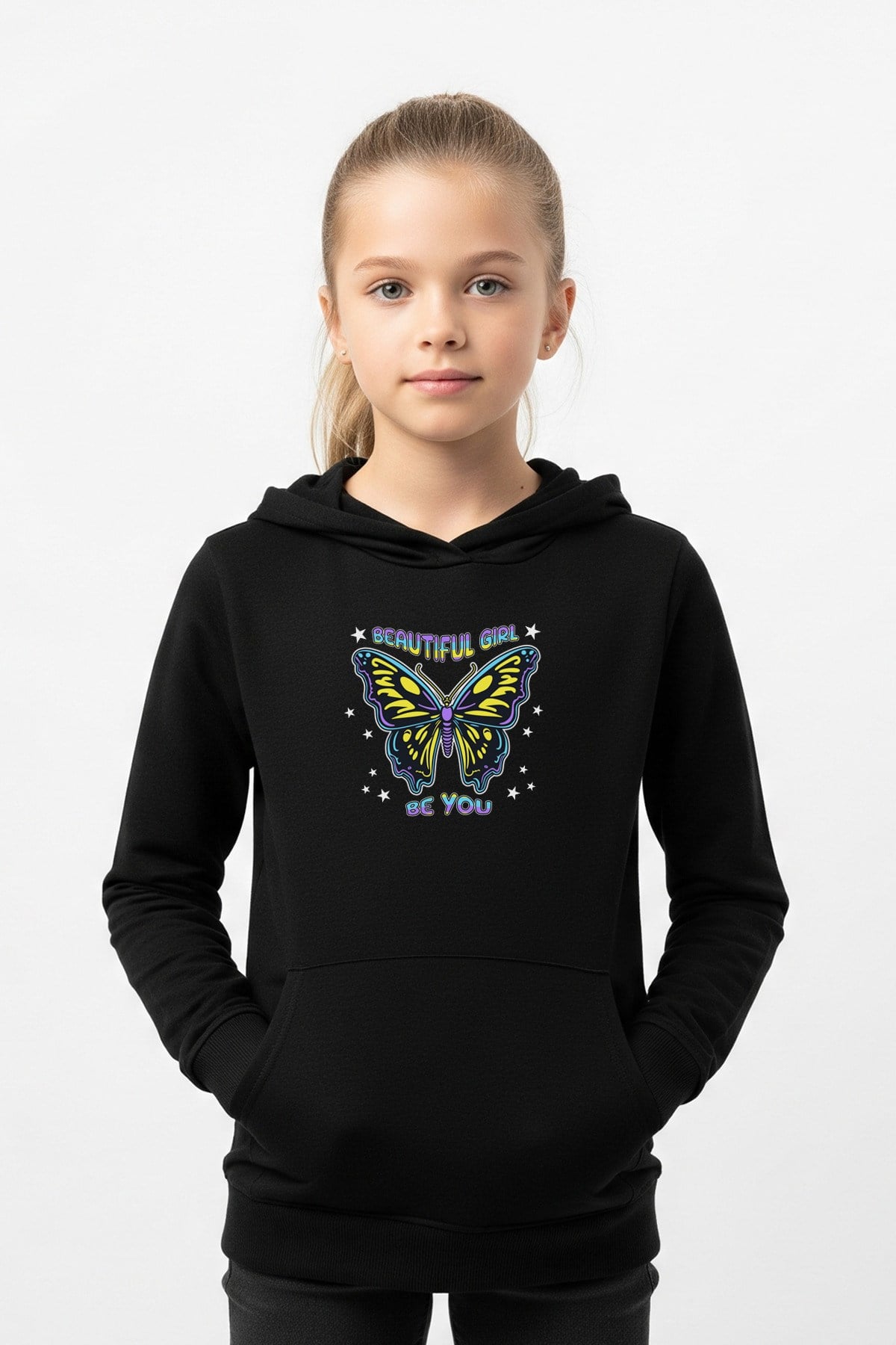 KANGURU CEPLİ KAPÜŞONLU KIZ ÇOCUK SWEATSHİRT GIRL BE YOU YAZI BASKILI