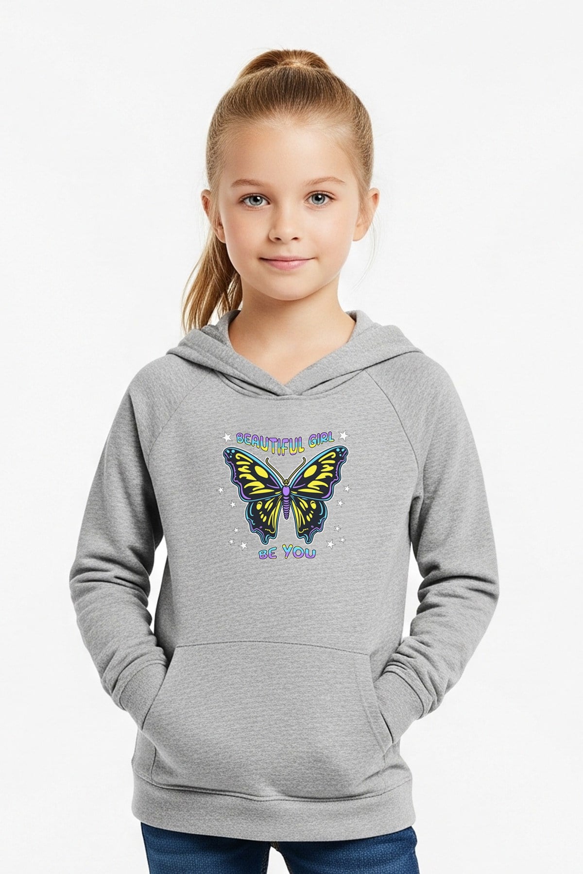 KANGURU CEPLİ KAPÜŞONLU KIZ ÇOCUK SWEATSHİRT GIRL BE YOU YAZI BASKILI