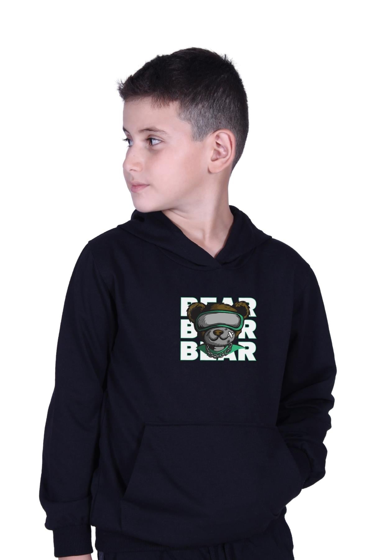 KAPÜŞONLU KANGURU CEPLİ BEAR BASKILI ERKEK ÇOCUK SWEATSHİRT