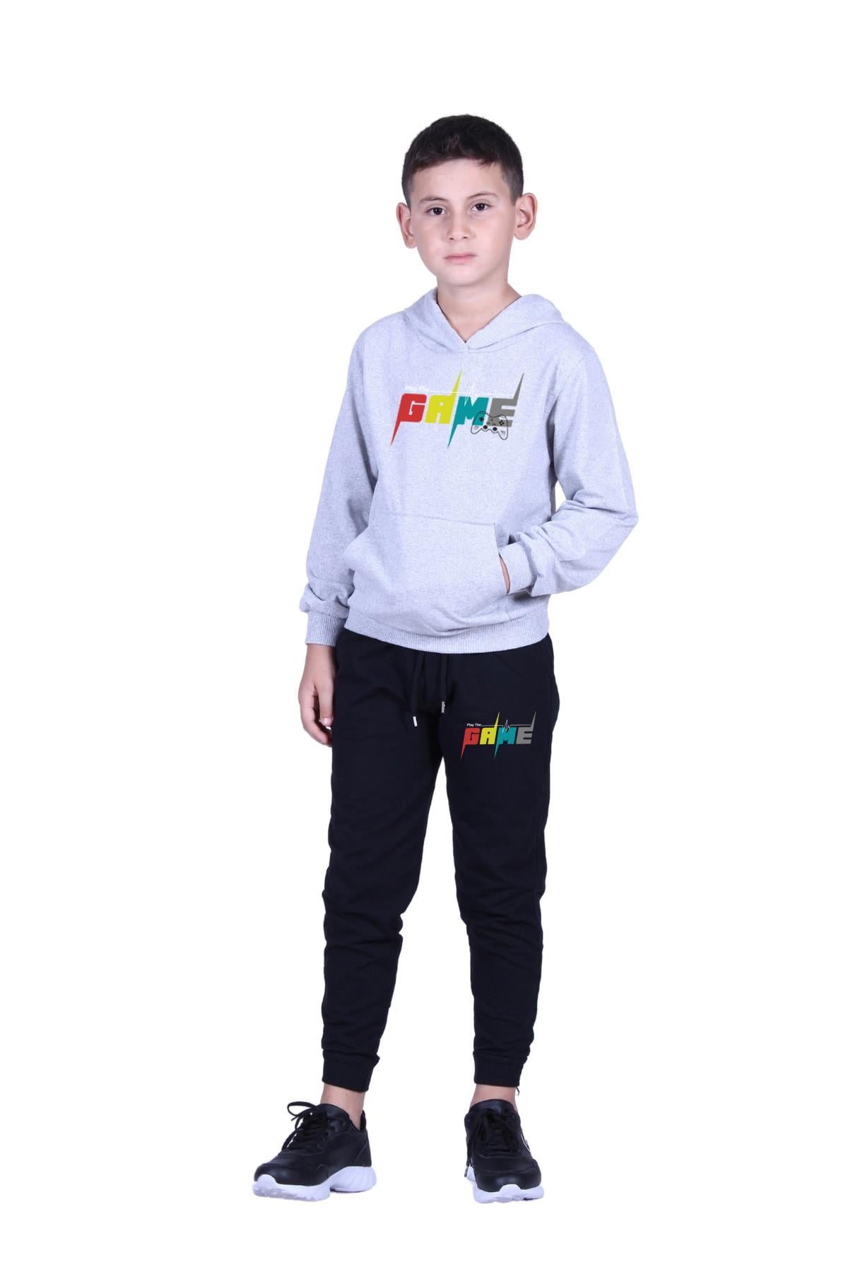 KAPÜŞONLU KANGURU CEPLİ GAME BASKILI ERKEK ÇOCUK EŞOFMAN TAKIMI