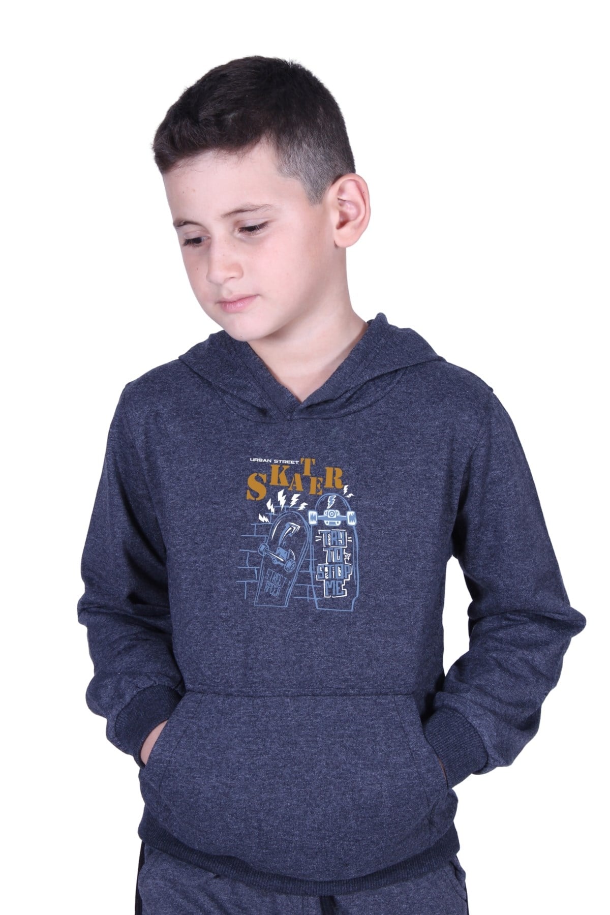 KAPÜŞONLU KANGURU CEPLİ SKATER BASKILI ERKEK ÇOCUK SWEATSHİRT