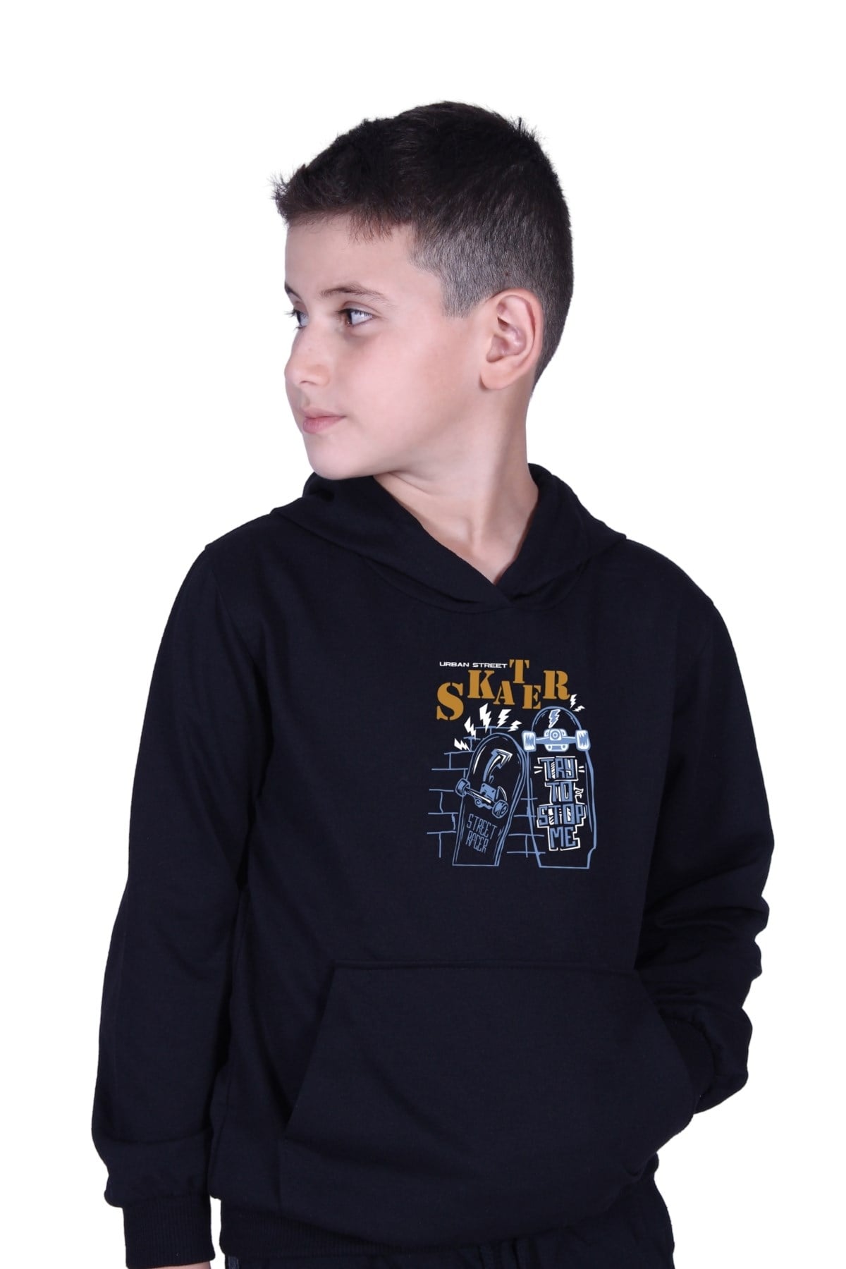 KAPÜŞONLU KANGURU CEPLİ SKATER BASKILI ERKEK ÇOCUK SWEATSHİRT