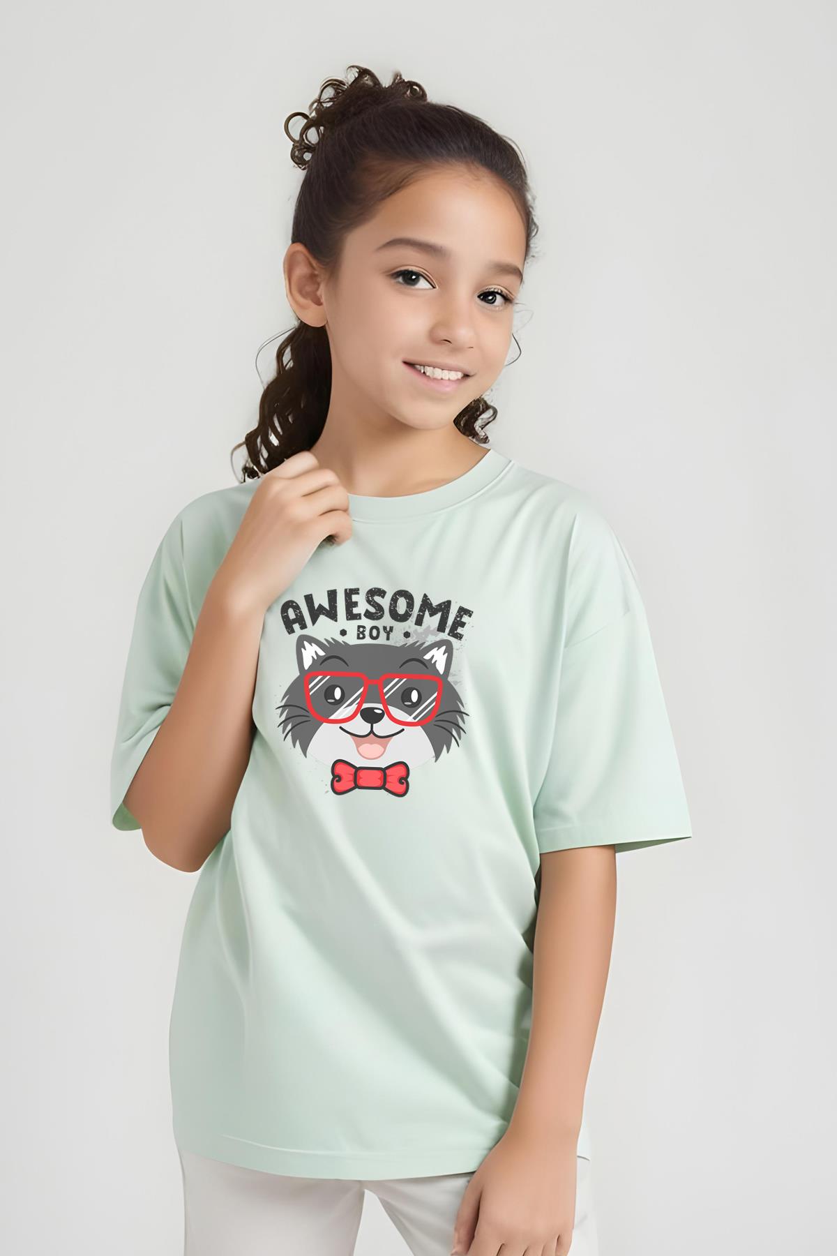 KIZ ÇOCUK BASİC AWESOME BOY BASKILI T-SHİRT
