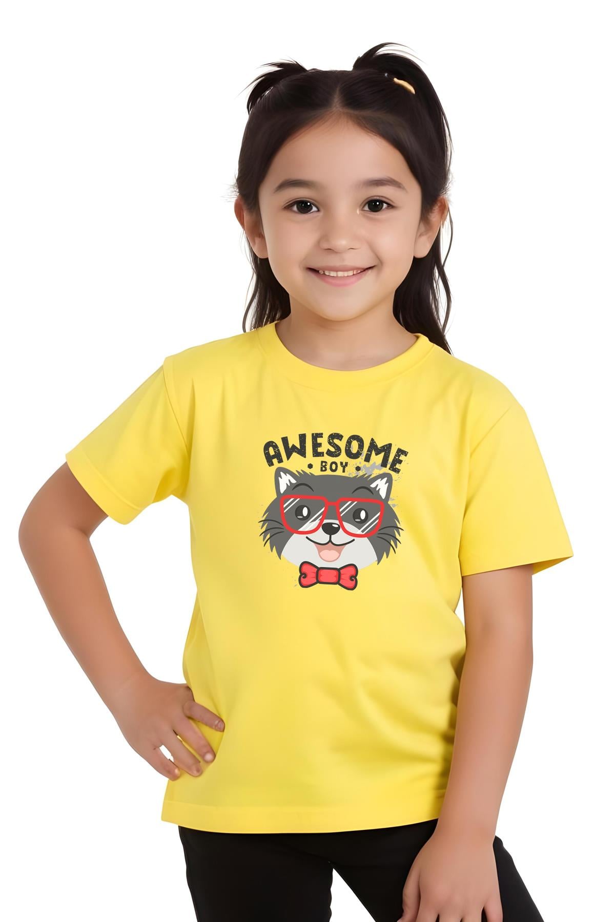 KIZ ÇOCUK BASİC AWESOME BOY BASKILI T-SHİRT