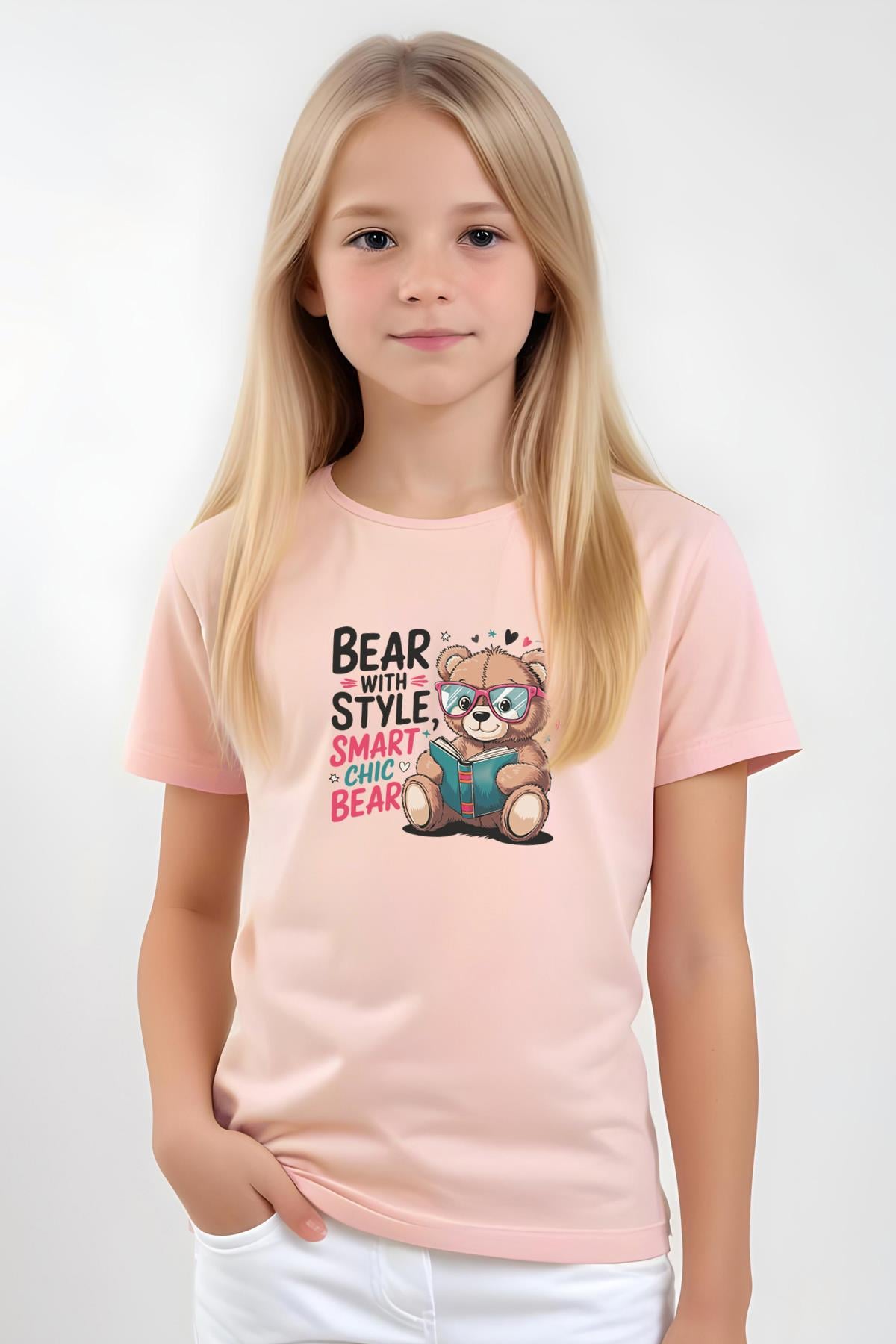 KIZ ÇOCUK BASİC BEAR STAYLE BASKILI T-SHİRT