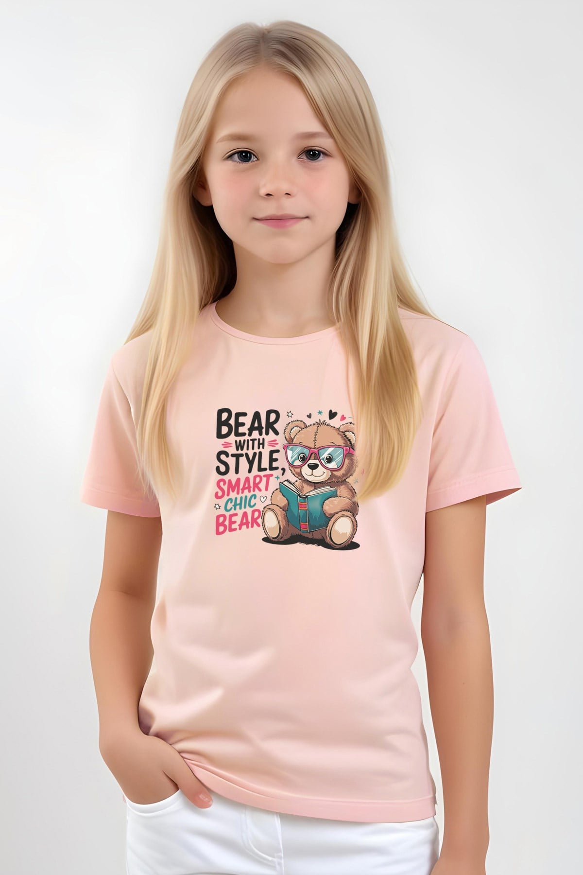 KIZ ÇOCUK BASİC BEAR STAYLE BASKILI T-SHİRT