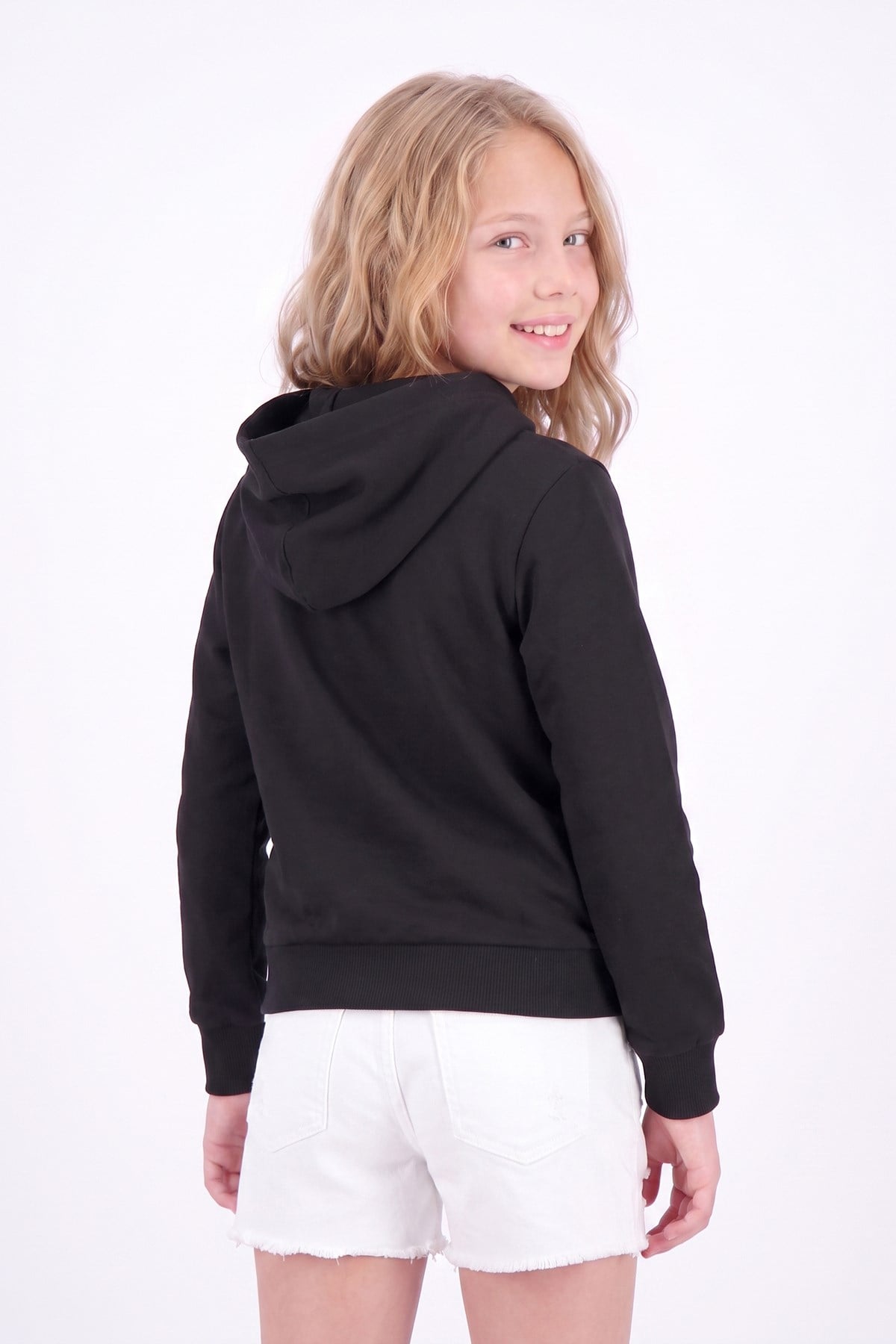 Kız Çocuk Basic Düz Kanguru Cepli Kapüşonlu Sweatshirt
