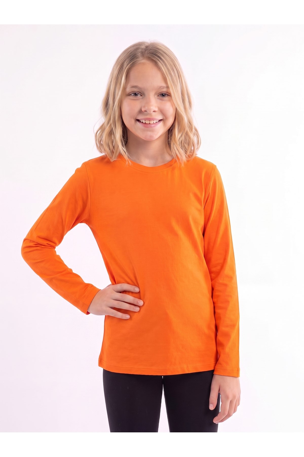 Kız Çocuk Basic Düz Renk Uzun Kollu Sweatshirt