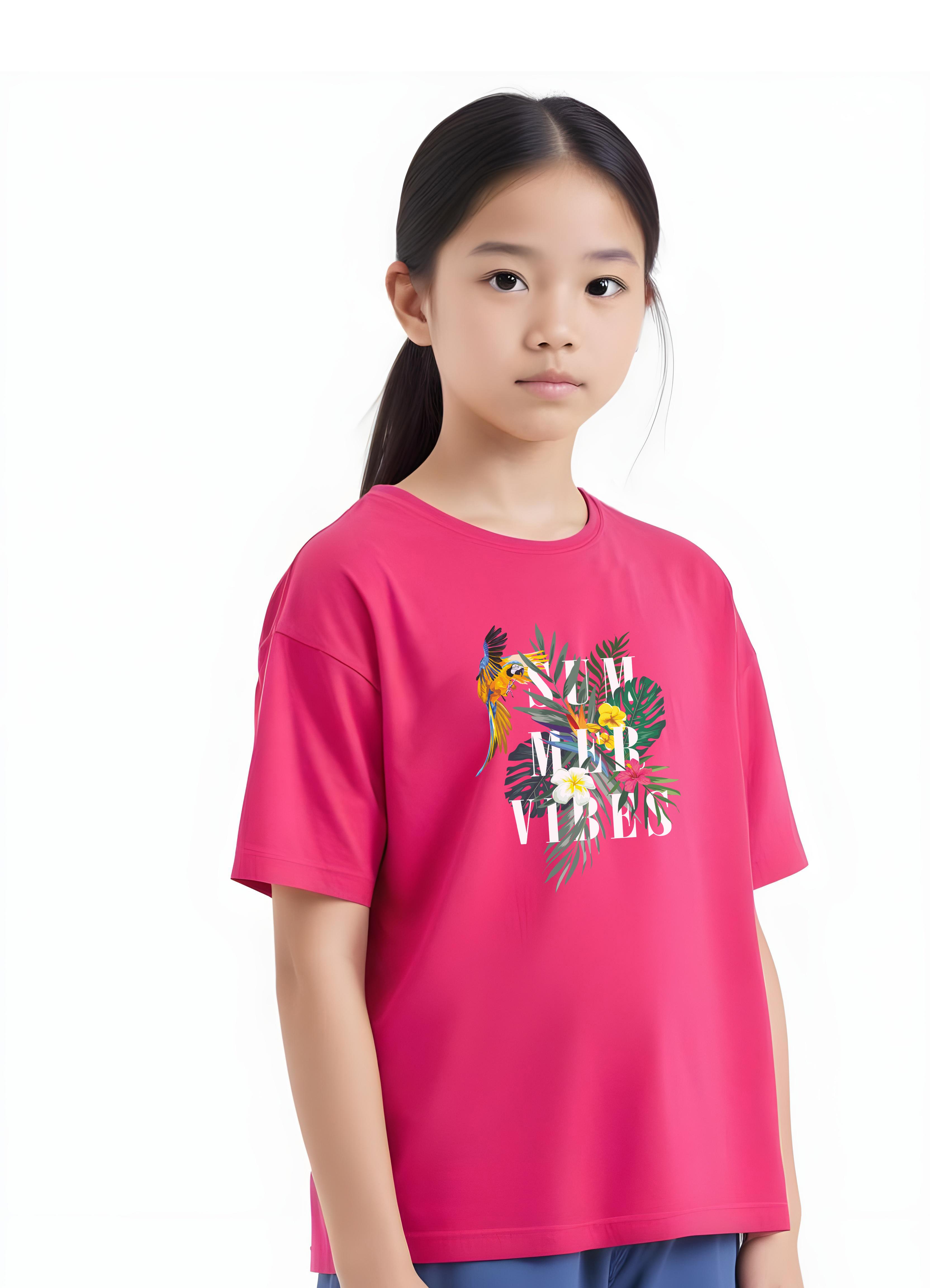 KIZ ÇOCUK BASİC SUMMER PAPAĞAN BASKILI T-SHİRT