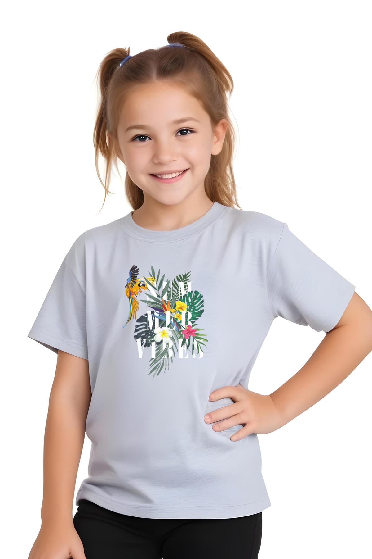 KIZ ÇOCUK BASİC SUMMER PAPAĞAN BASKILI T-SHİRT