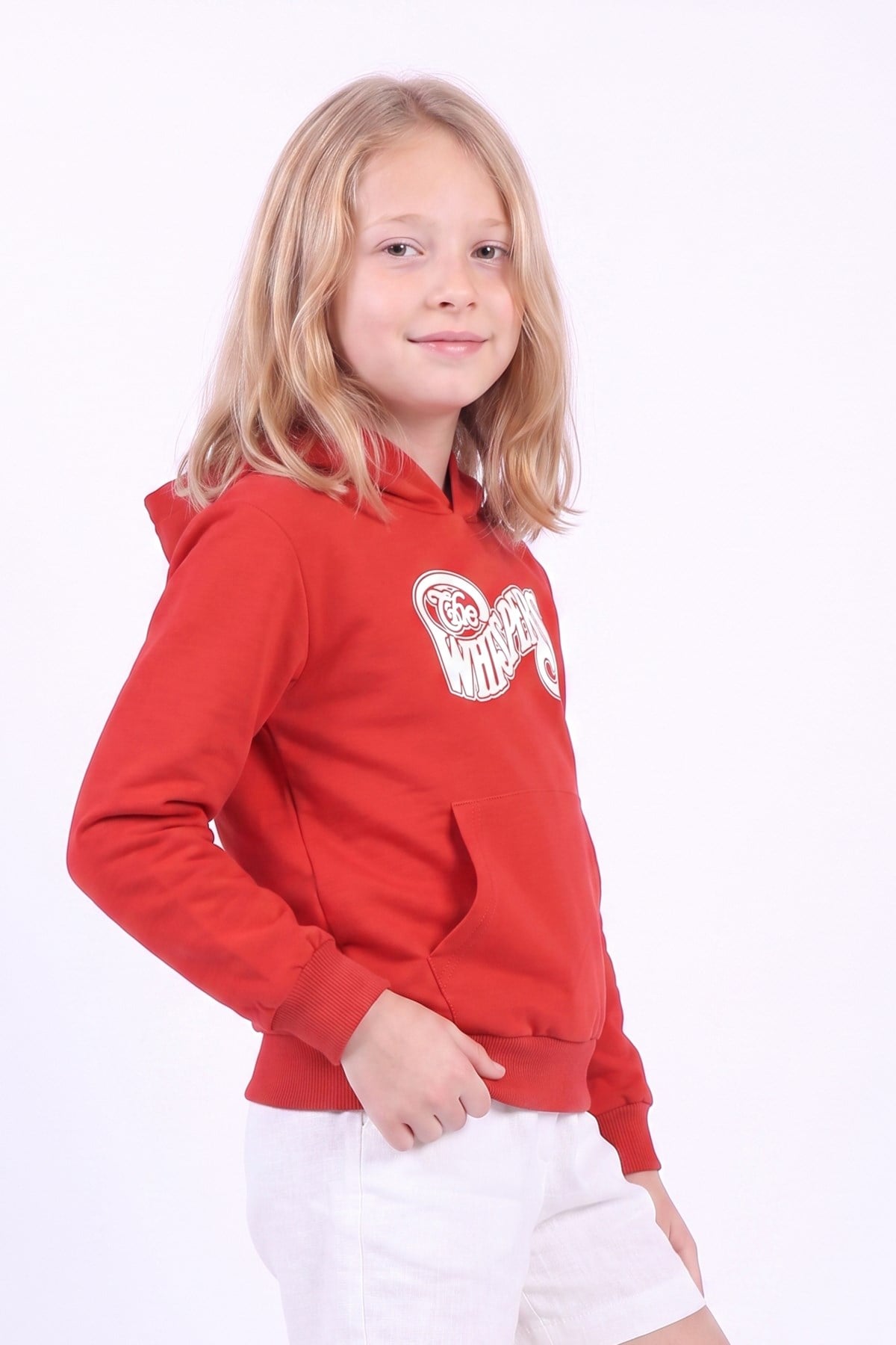Kız Çocuk Baskılı Kanguru Cepli Uzun Kollu Kapüşonlu Sweatshirt