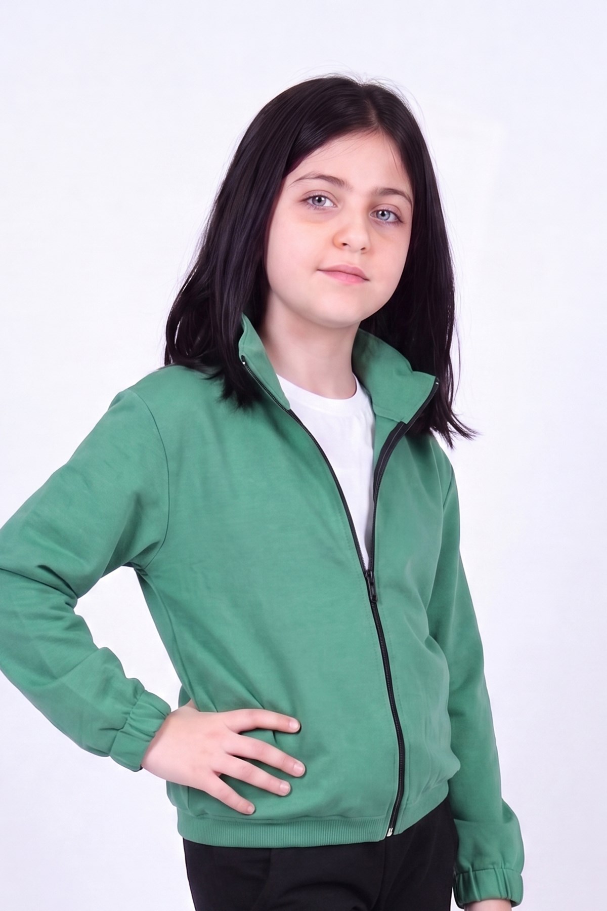 Kız Çocuk Dik Yaka Fermuarlı Basic Sweatshirt