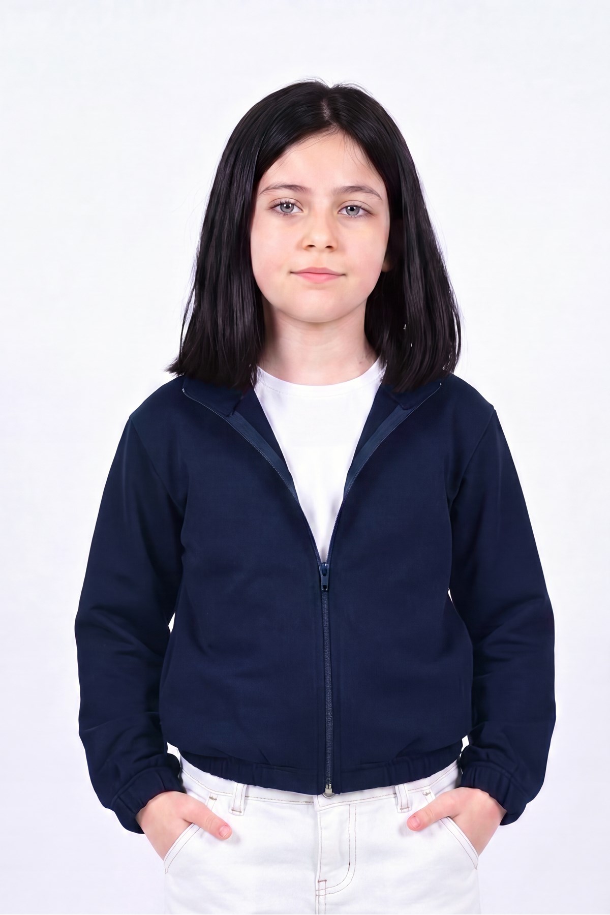 Kız Çocuk Dik Yaka Fermuarlı Basic Sweatshirt