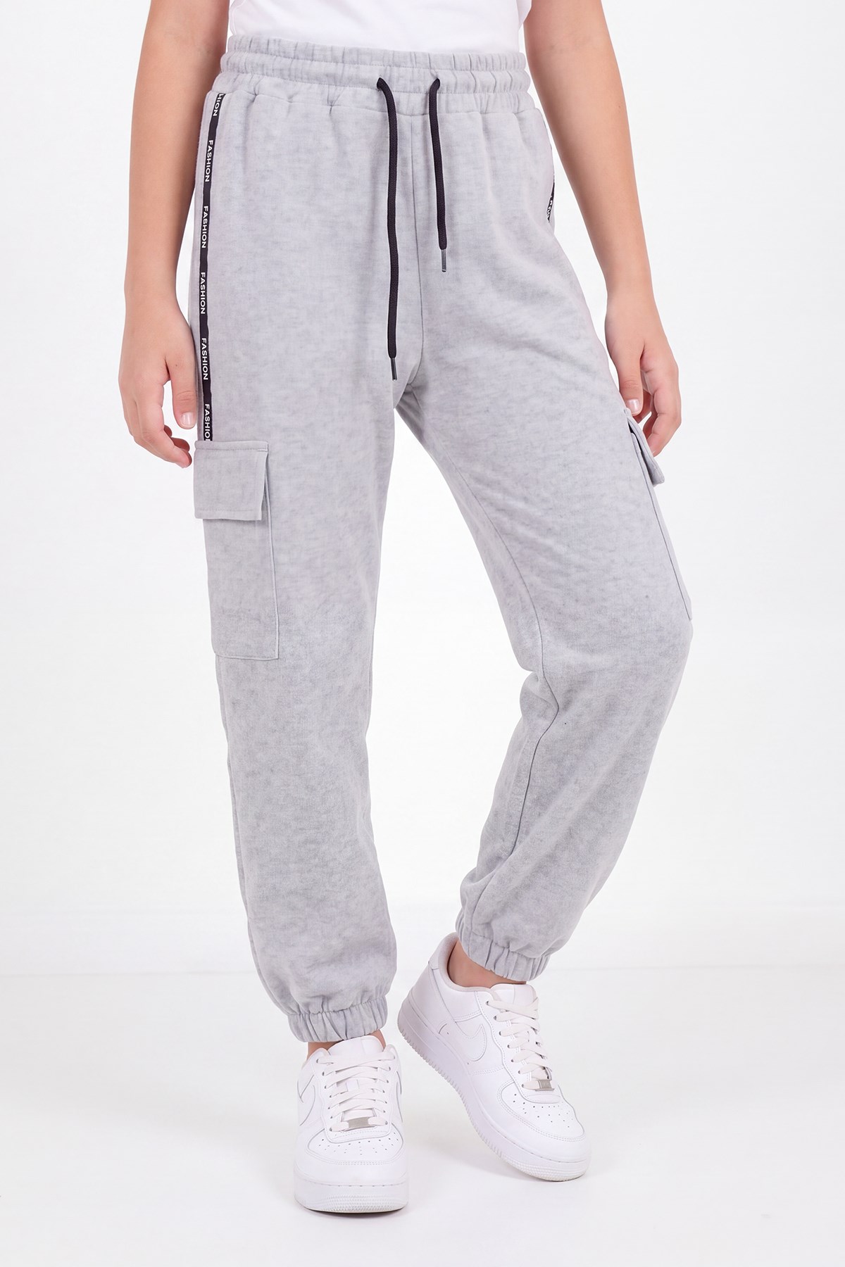 Kız Çocuk Şeritli Kargo Cepli Eşofman Altı