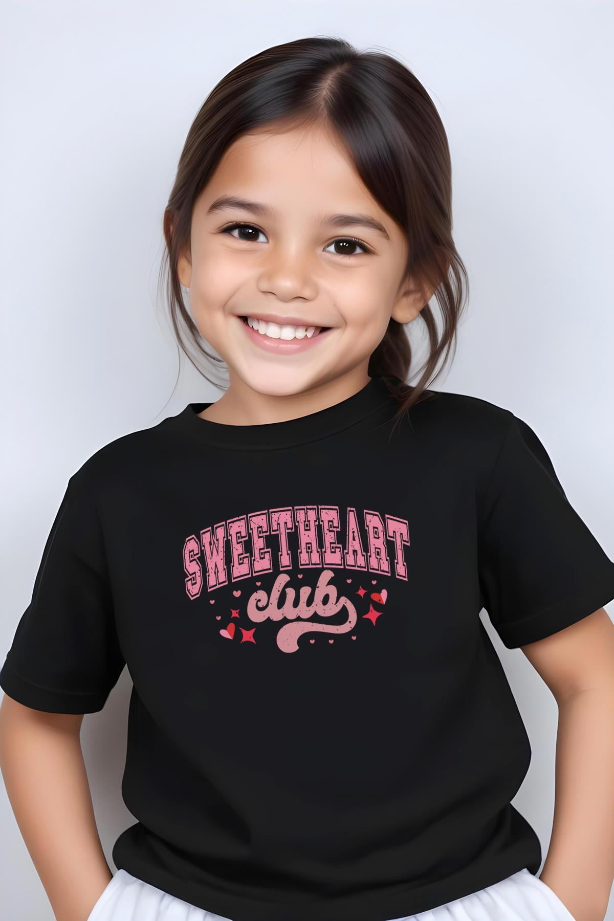KIZ ÇOCUK SWEATHEARD CLUB BASKILI TİŞÖRT