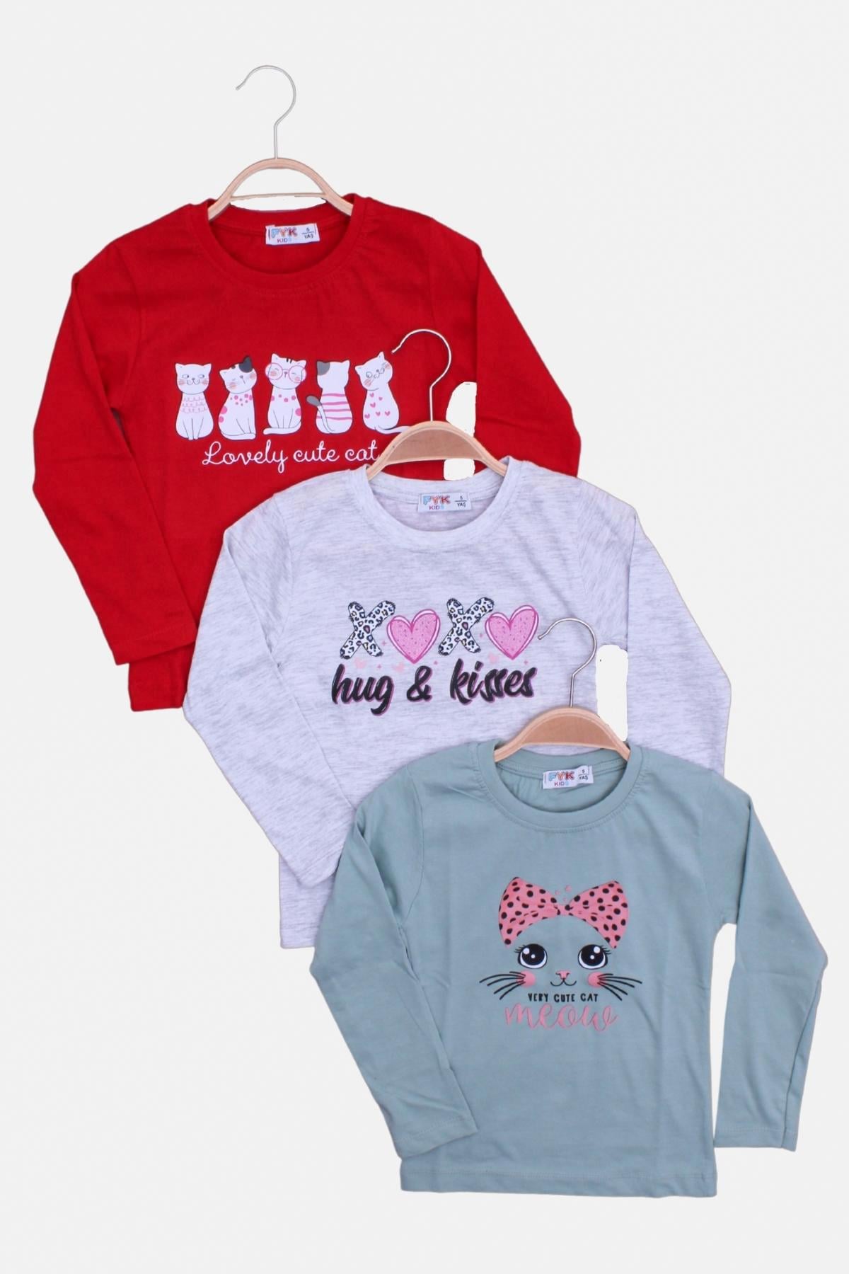 Kız Çocuk Uzun Kol Basic 3'lü Sweatshirt