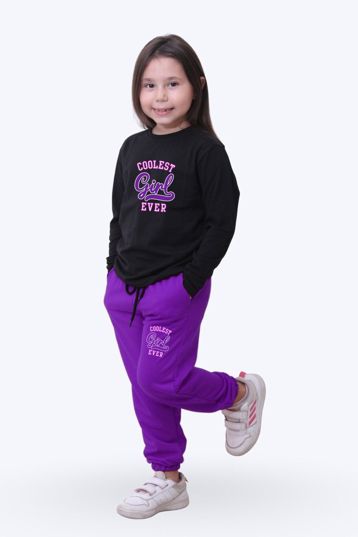 Kız Çocuk Yuvarlak Yaka Coolest Girl Baski Detayli Alt-üst Pijama Takimi