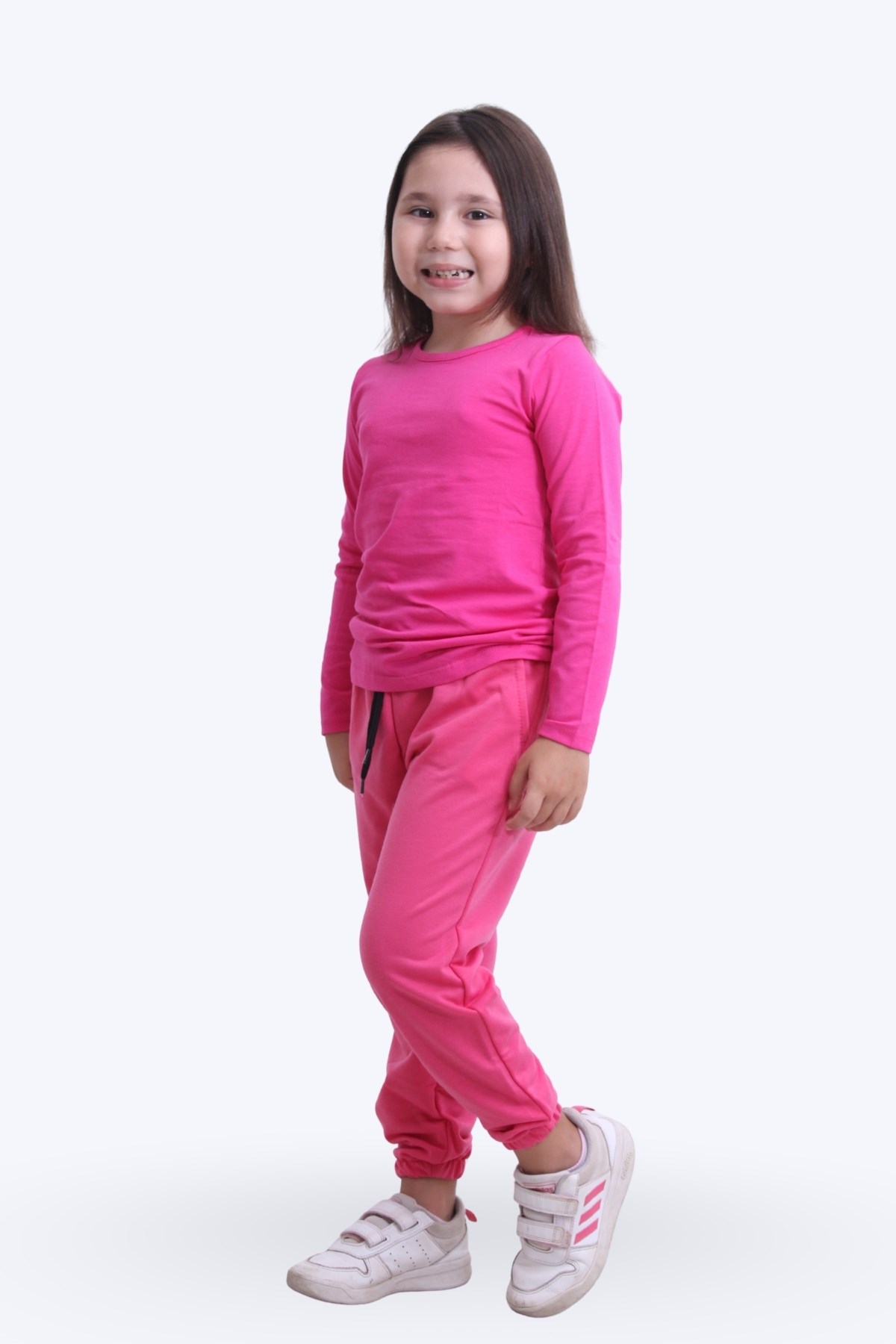 Kız Çocuk Yuvarlak Yaka Düz Baskısız Alt-üst Pijama Takimi