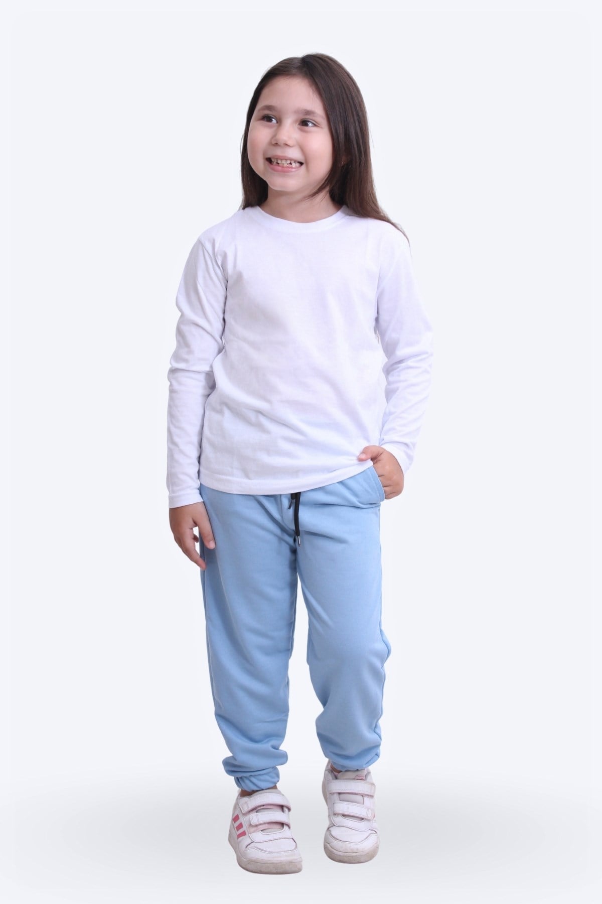 Kız Çocuk Yuvarlak Yaka Düz Baskısız Alt-üst Pijama Takimi