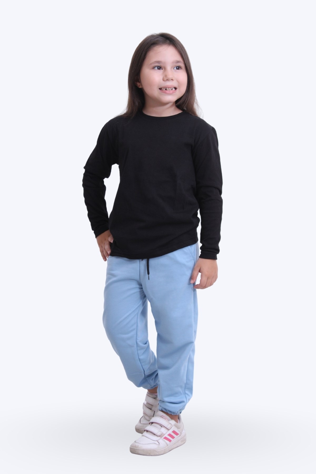 Kız Çocuk Yuvarlak Yaka Düz Baskısız Alt-üst Pijama Takimi