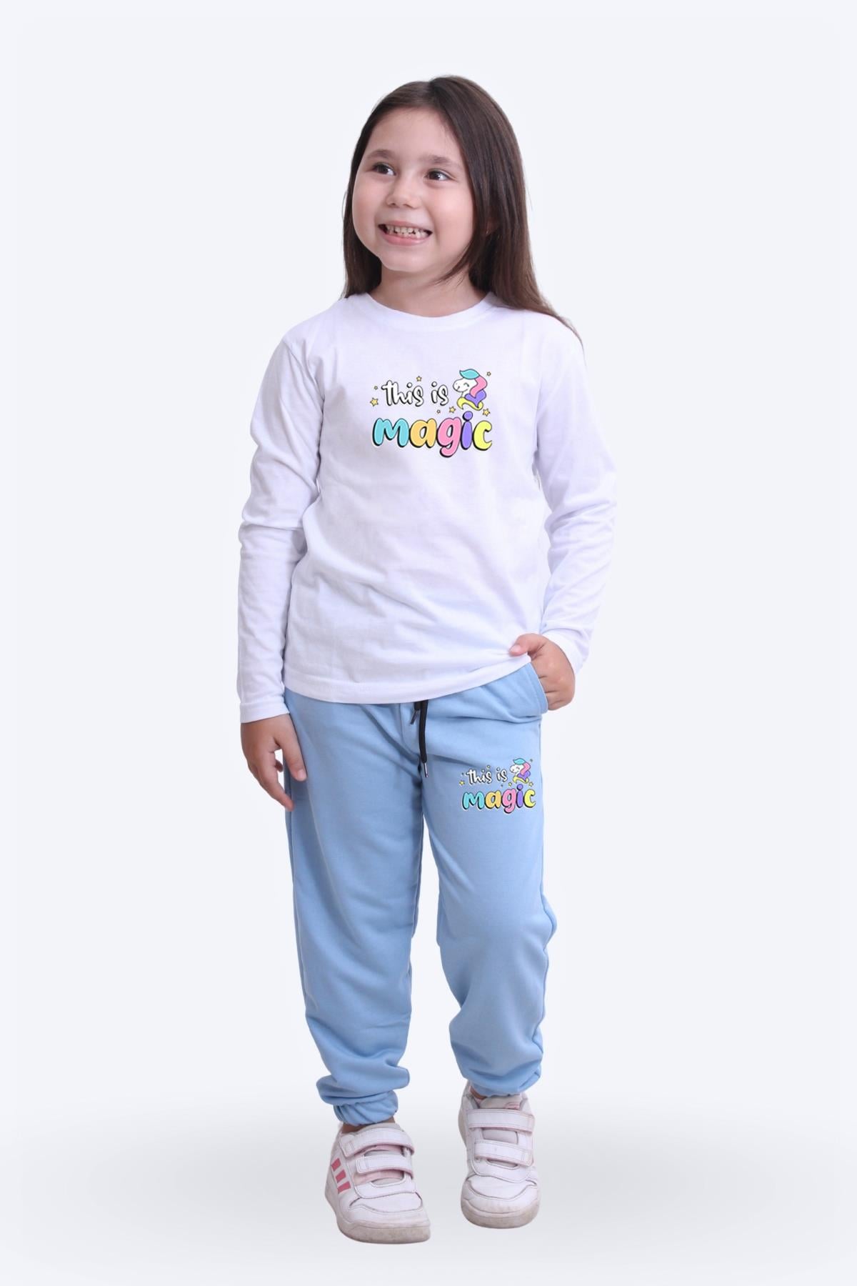 Kız Çocuk Yuvarlak Yaka This Is Magic Baski Detayli Alt-üst Pijama Takimi