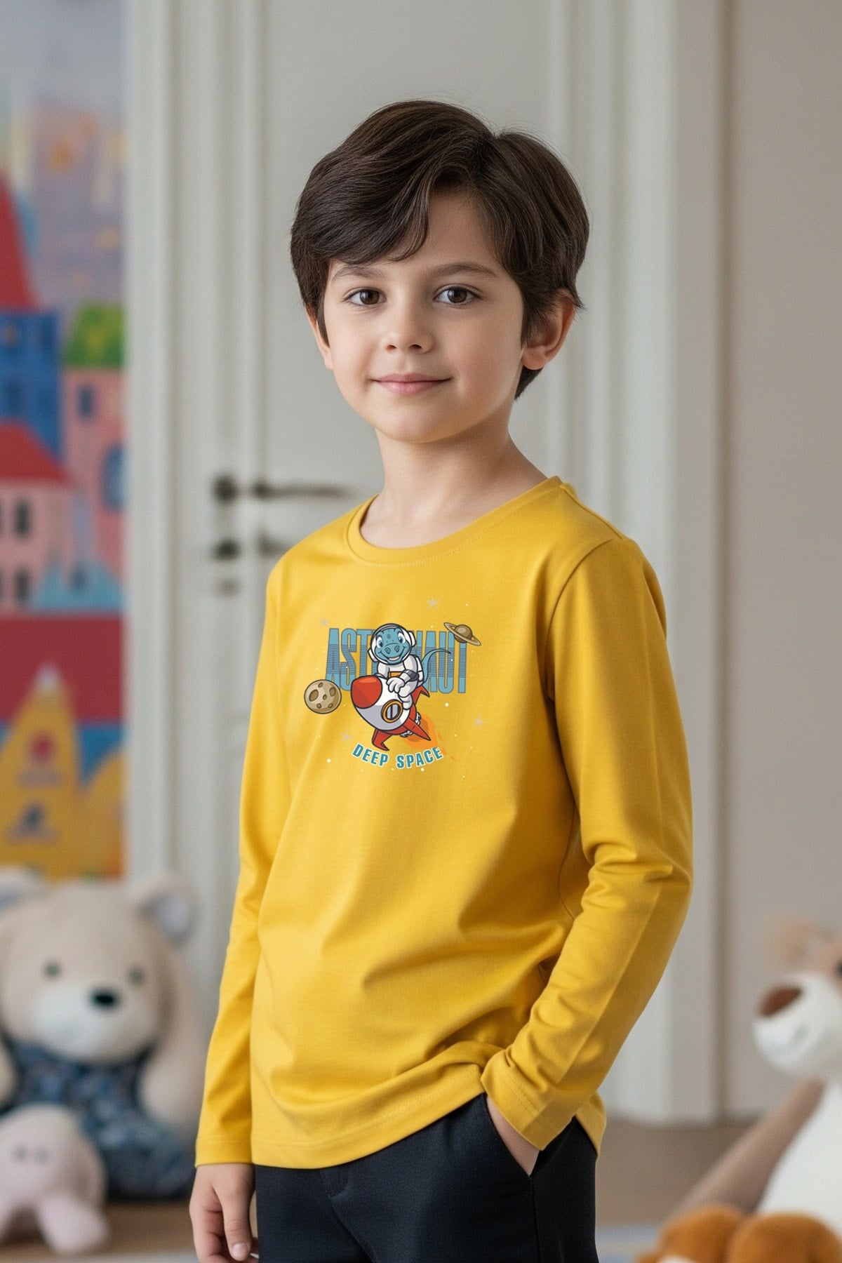SIFIR YAKA ASTRANOT BASKILI ERKEK ÇOCUK SWEATSHİRT