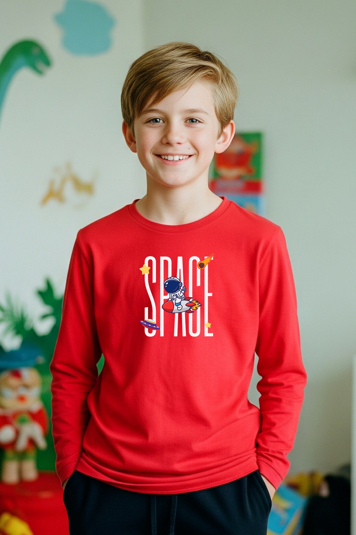 SIFIR YAKA SPACE BASKILI ERKEK ÇOCUK SWEATSHİRT
