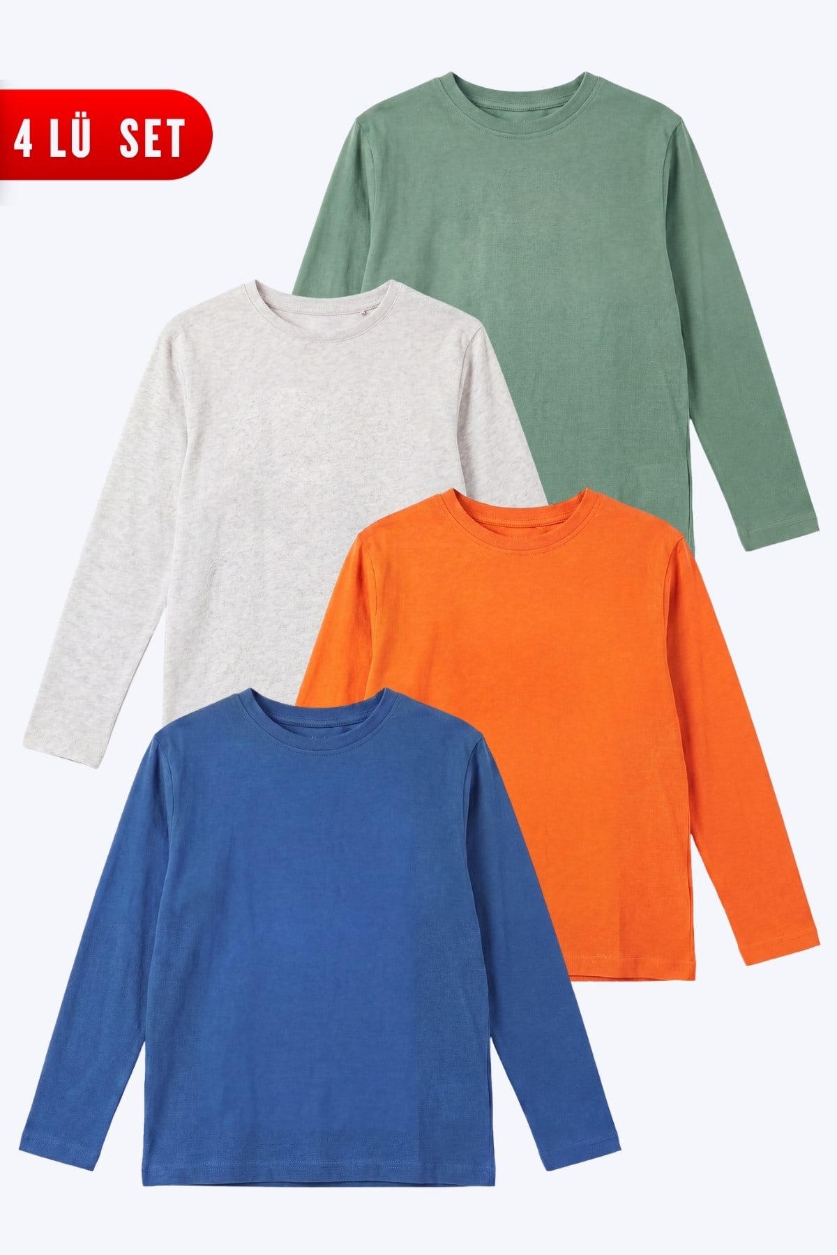 Unisex Çocuk 4'lü Basic Düz Renk Uzun Kollu Sweatshirt