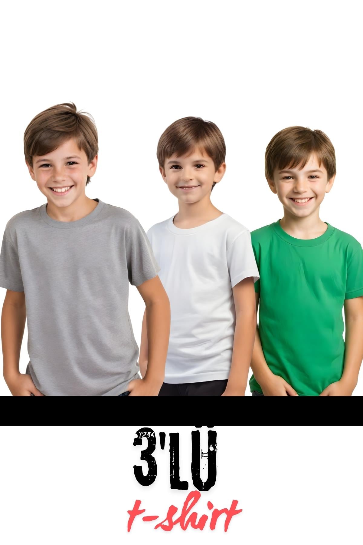 UNİSEXS 3lü ÇOCUK BASKILI BASİC KISA KOLLU T-SHİRT