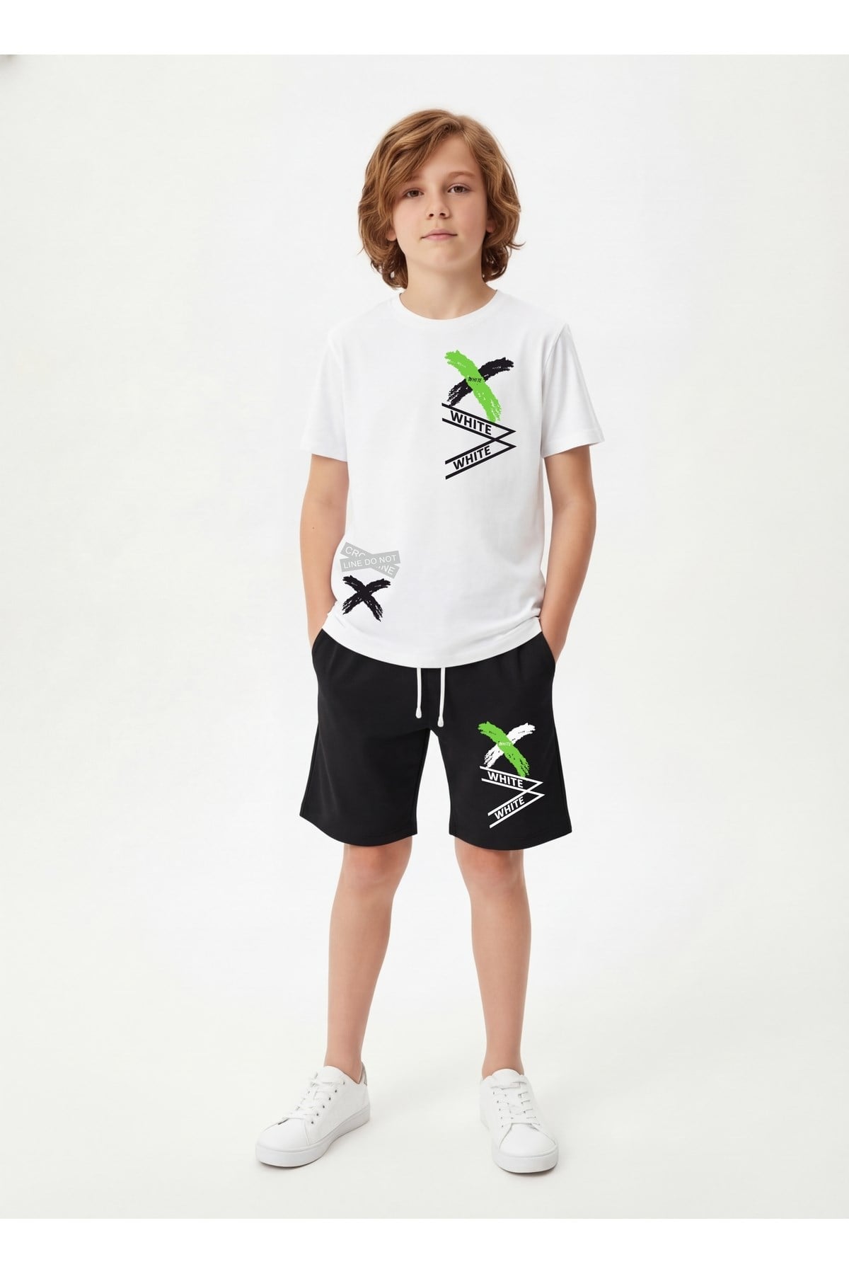 X White Baskı Detaylı Yuvarlak Yaka Yazlık Erkek Çocuk Alt Üst Takım