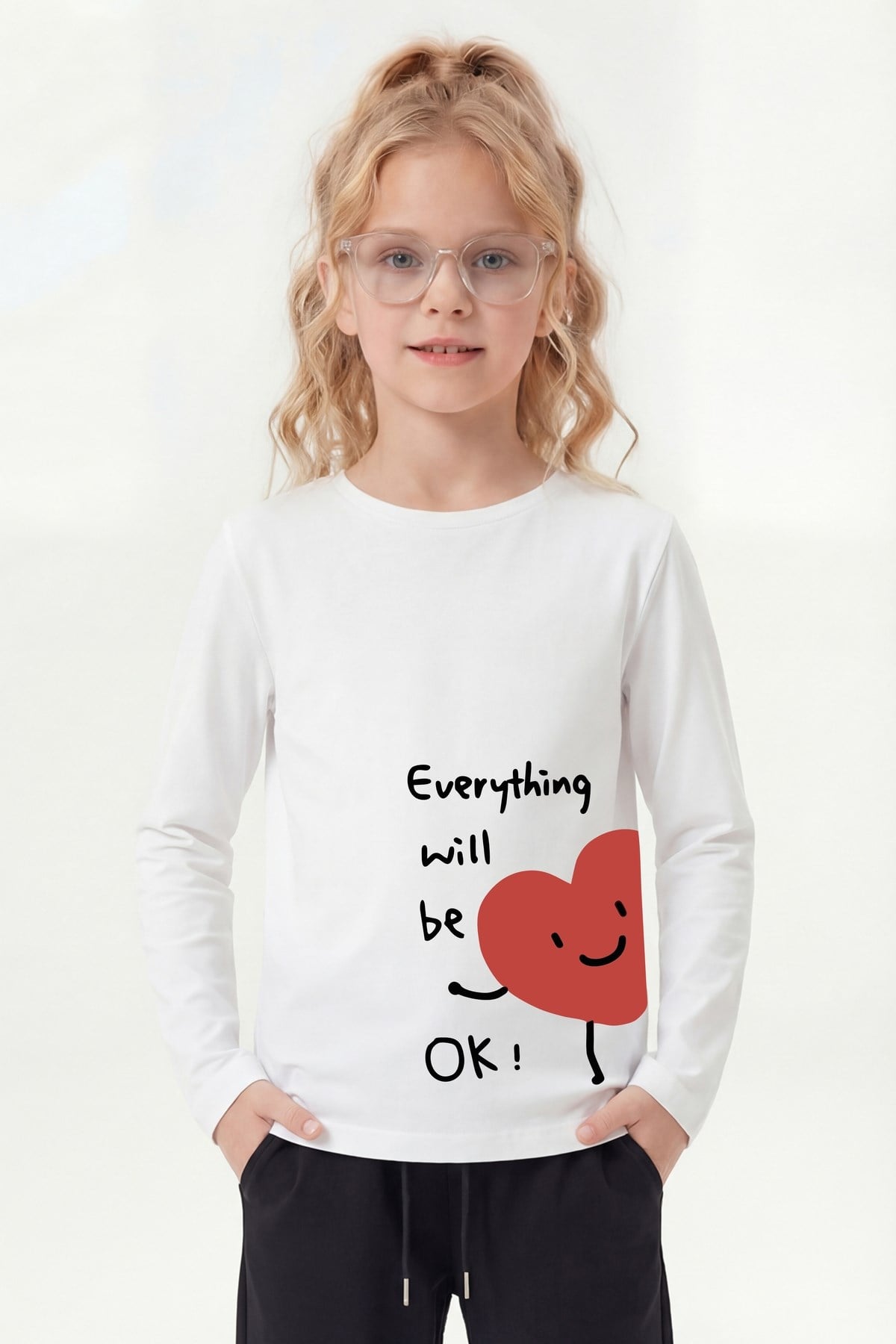 Yuvarlak Yaka Baskı Detaylı Uzun Kollu Kız Çocuk Sweatshirt