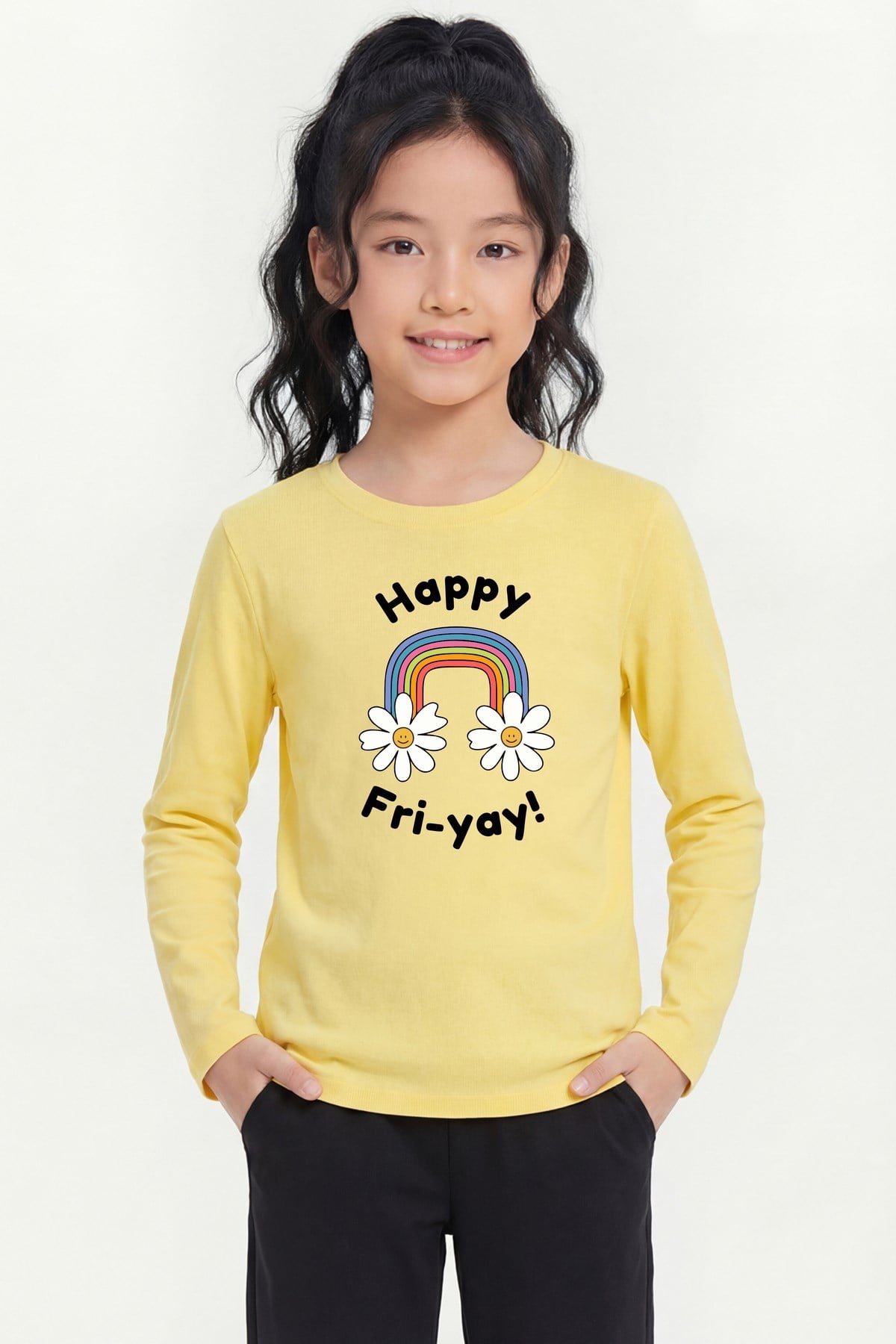 Yuvarlak Yaka Baskı Detaylı Uzun Kollu Kız Çocuk Sweatshirt