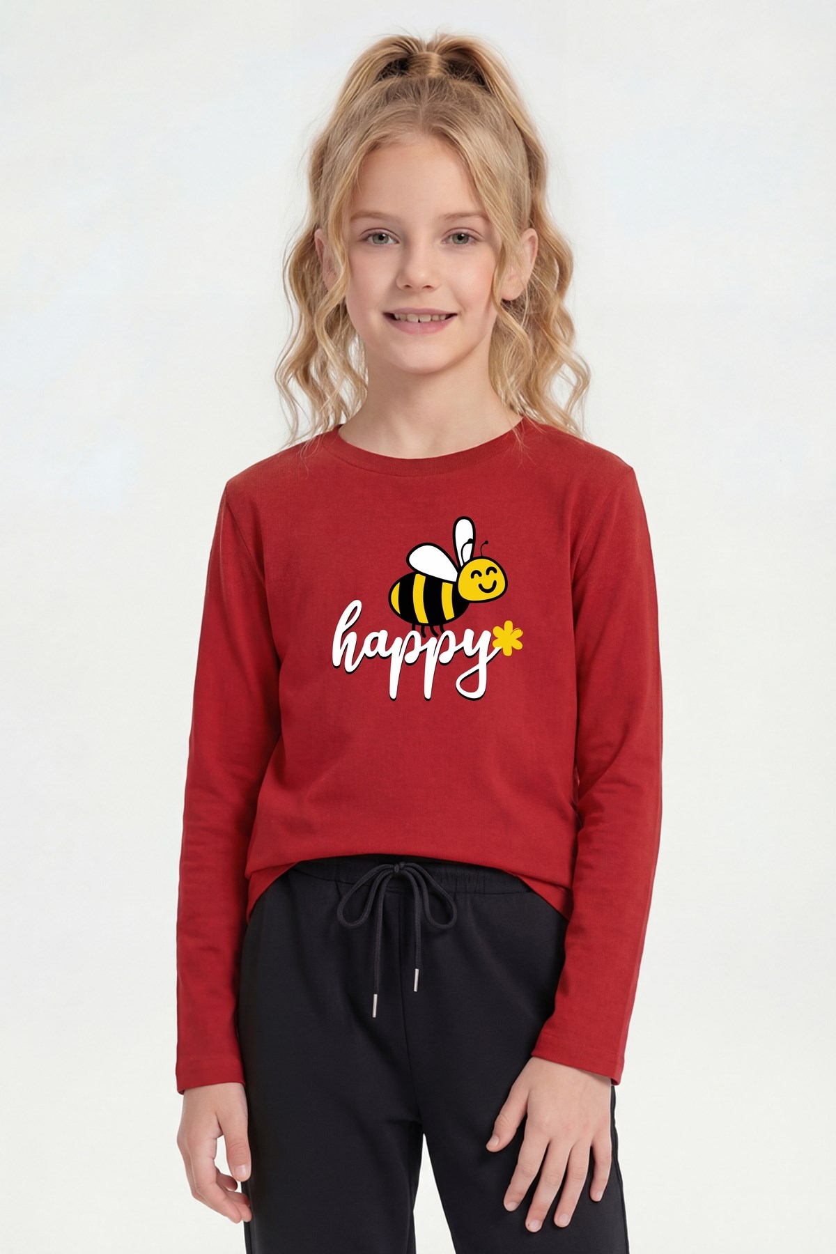Yuvarlak Yaka Baskı Detaylı Uzun Kollu Kız Çocuk Sweatshirt