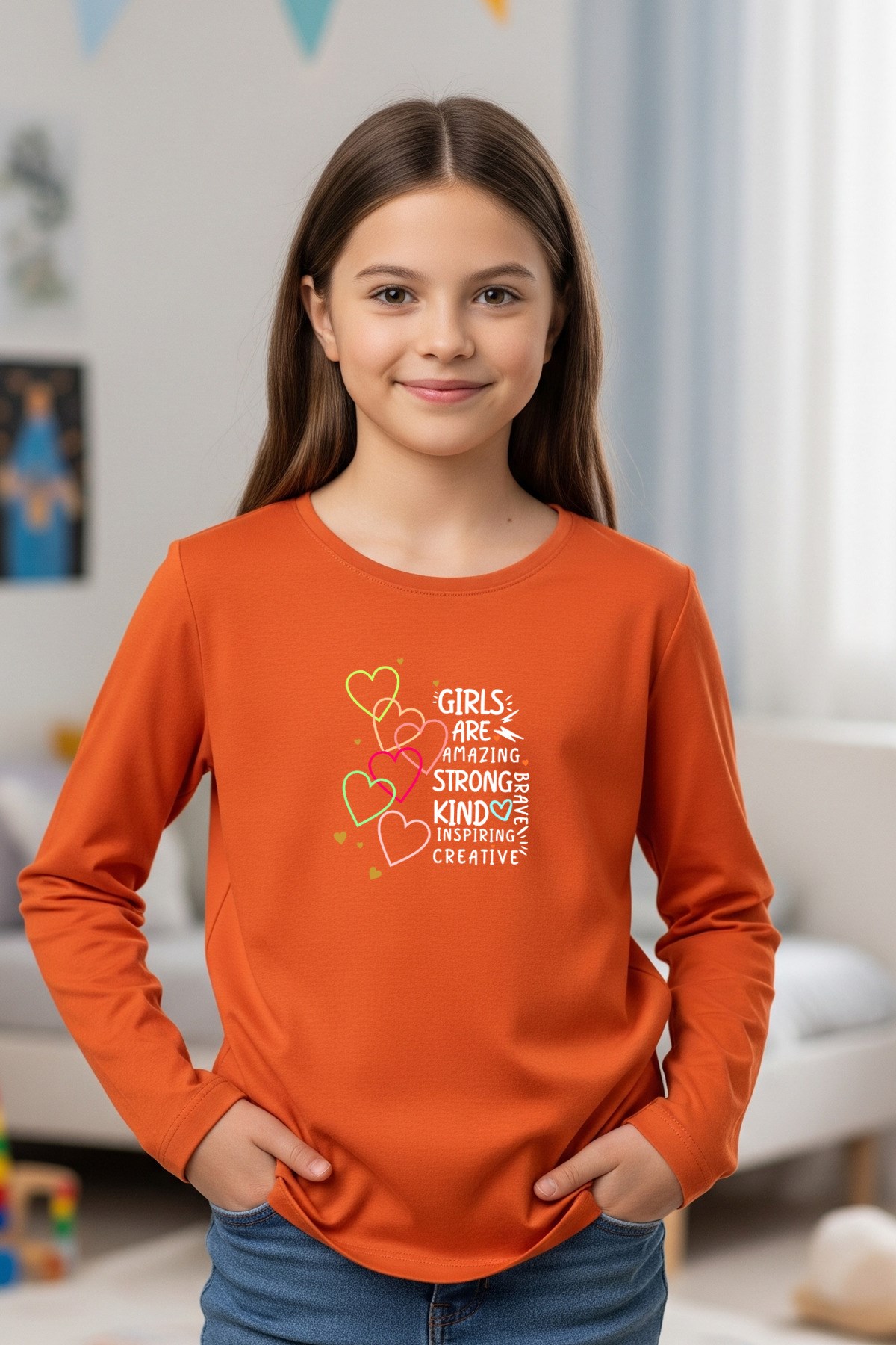 YUVARLAK YAKA GİRLS BASKI DETAYLI KIZ ÇOCUK SWEATSHİRT