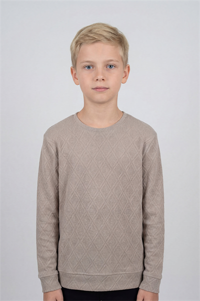 Bej Jakarlı Erkek Çocuk Sweatshirt