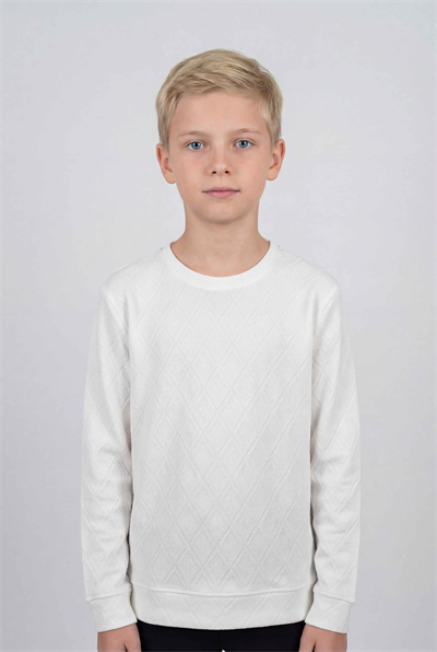 Beyaz Jakarlı Erkek Çocuk Sweatshirt