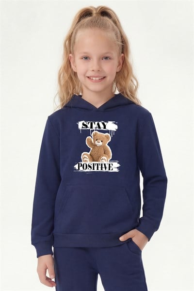 Kanguru Cepli Kapüşonlu Baskı Detaylı Kız Çocuk Sweatshirt