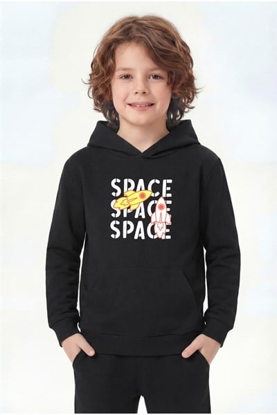 Kanguru Cepli Kapüşonlu Baskı Detaylı Erkek Çocuk Sweatshirt