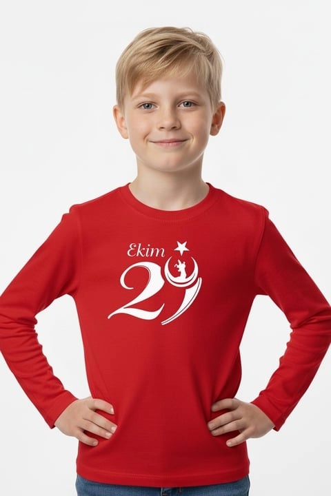 29 Ekim Baskı Temalı Uzun Kollu Erkek Çocuk Sweatshirt