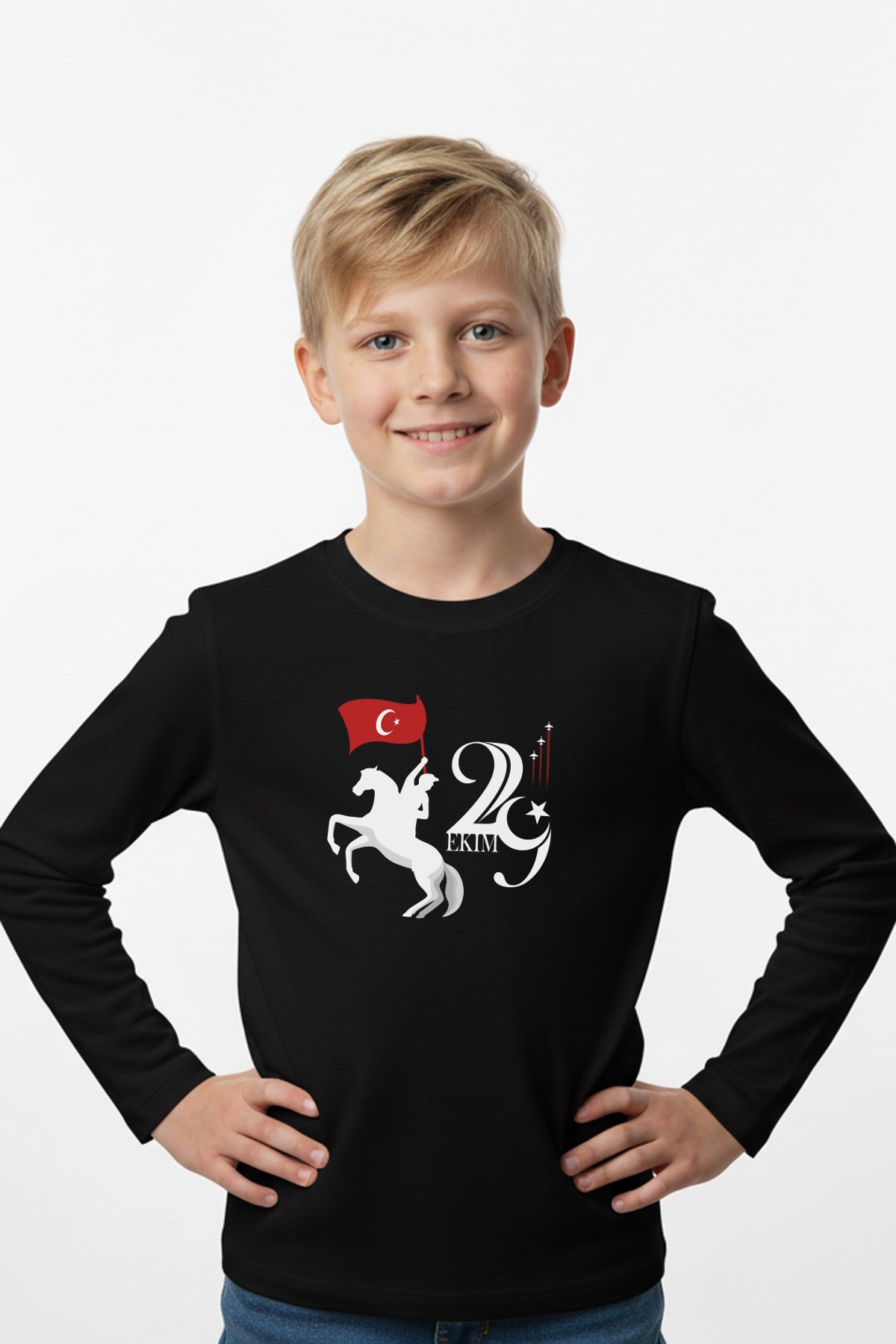 29 Ekim Baskı Temalı Uzun Kollu Erkek Çocuk Sweatshirt