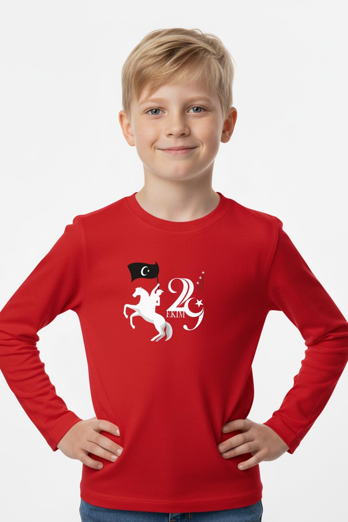 29 Ekim Baskı Temalı Uzun Kollu Erkek Çocuk Sweatshirt