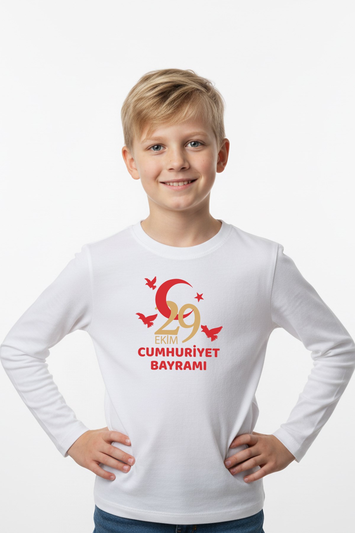 29 Ekim Baskılı Detaylı Uzun Kollu Erkek Çocuk Sweatshirt