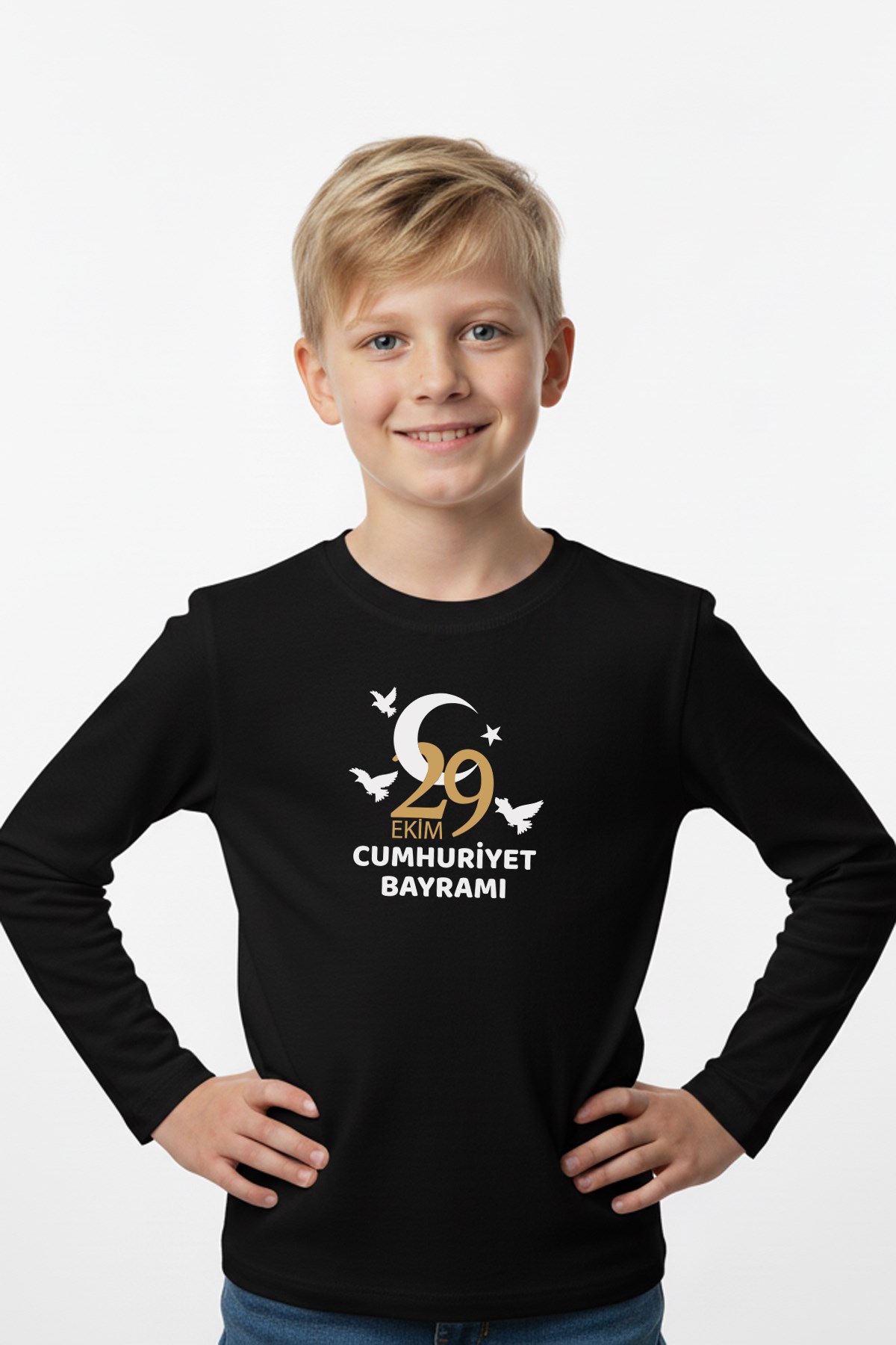 29 Ekim Baskılı Detaylı Uzun Kollu Erkek Çocuk Sweatshirt